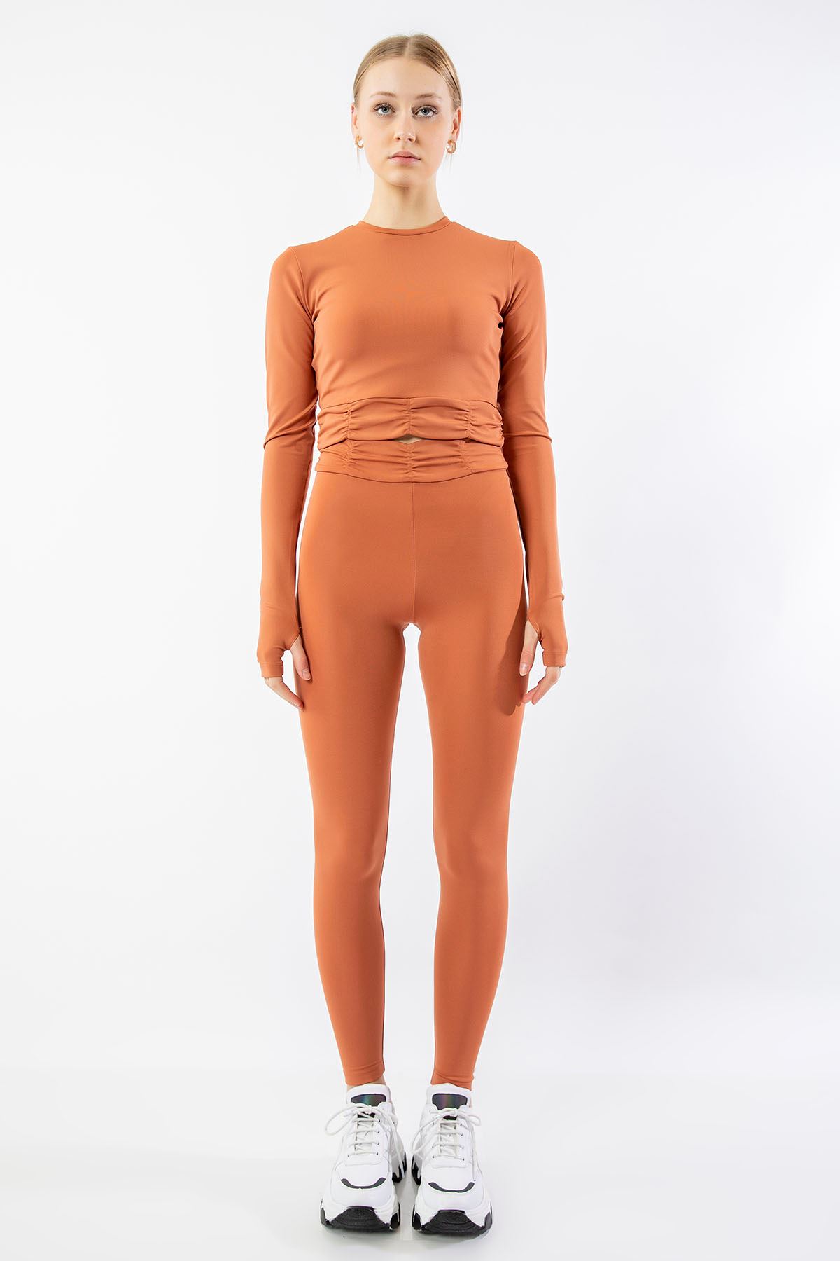 Scuba Fabric Long Shirred Women Tights Collection - Brick 