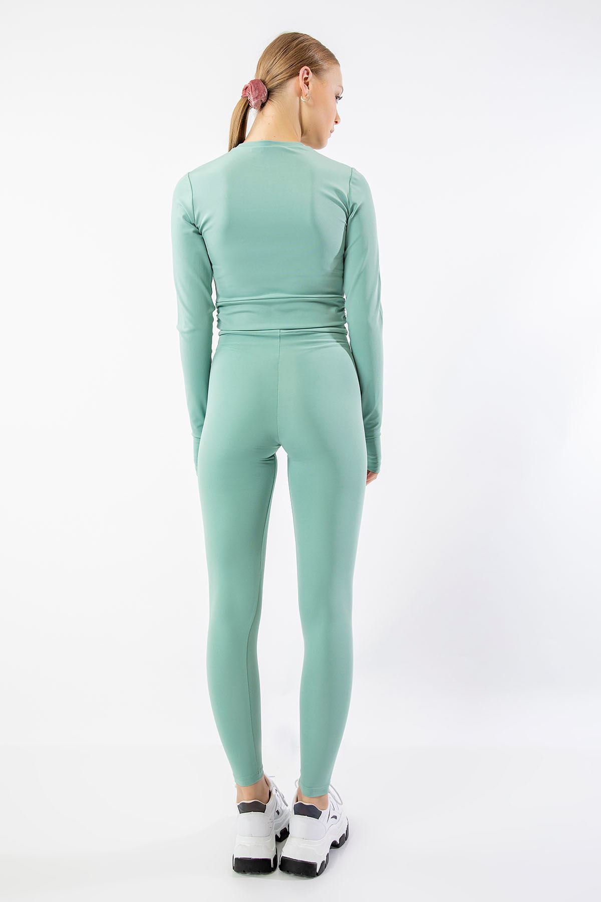 Scuba Fabric Long Shirred Women Tights Collection - Mint