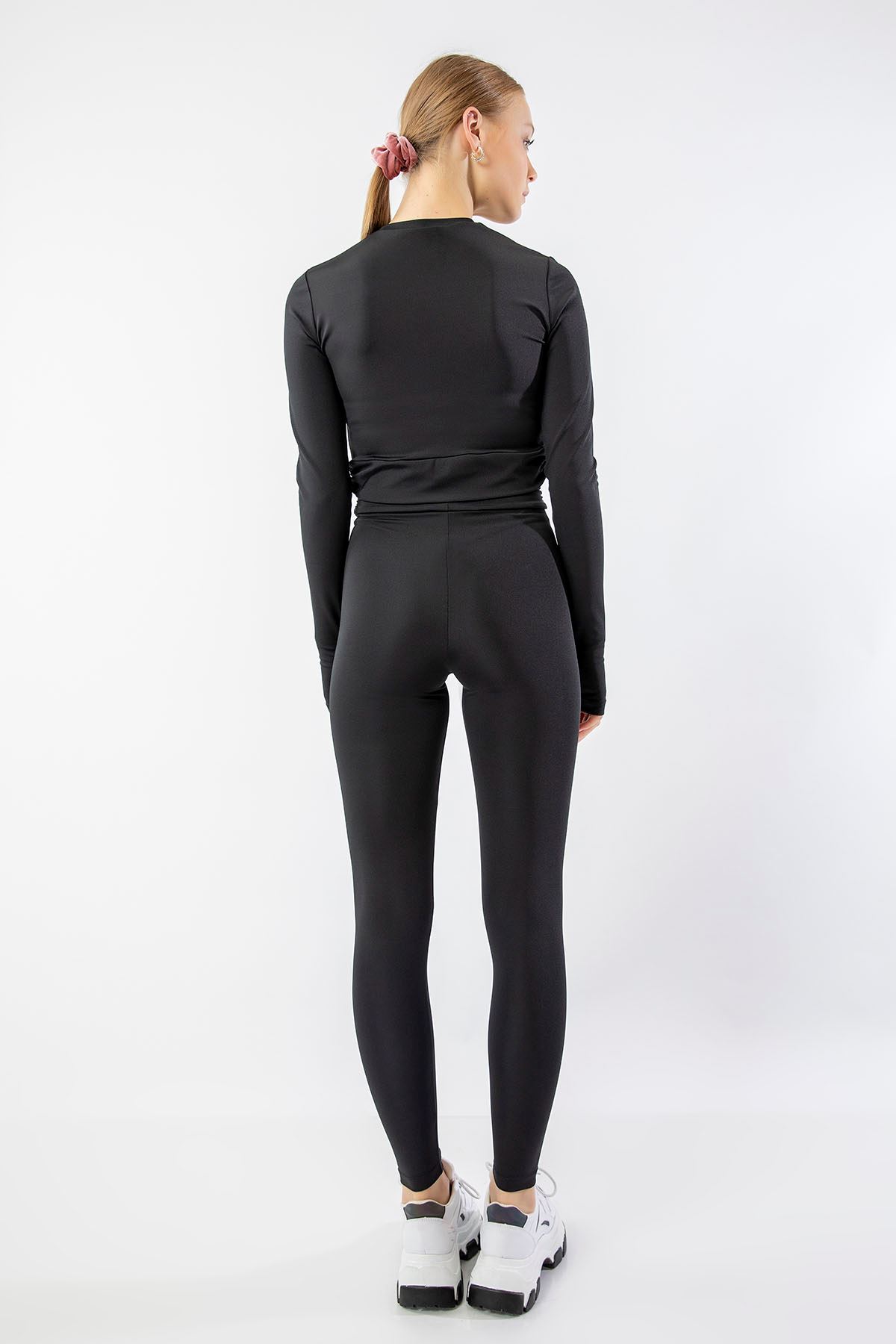 Scuba Fabric Long Shirred Women Tights Collection - Black