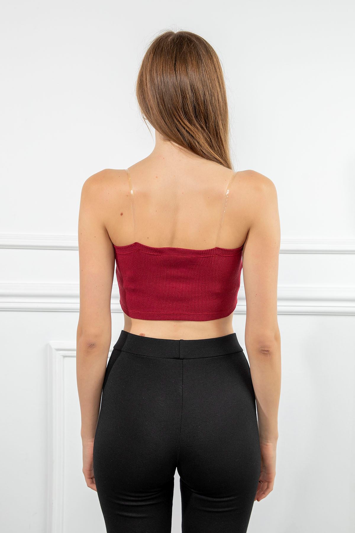 Camisole Fabric Sleeveless Strapless Neck Tight Fit Women Bustier - Burgundy