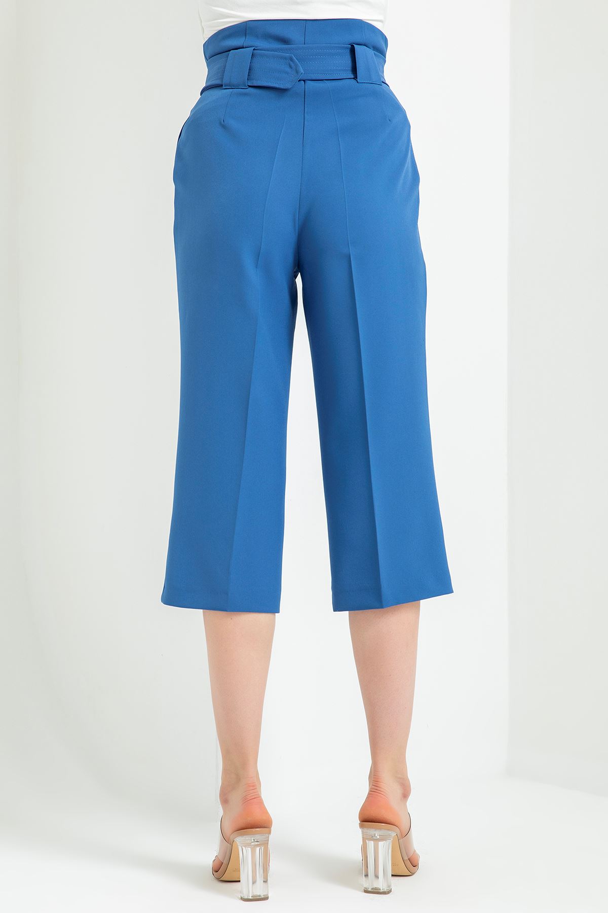 атласный ткань 3/4 длина широкие женские брюки - Индиго