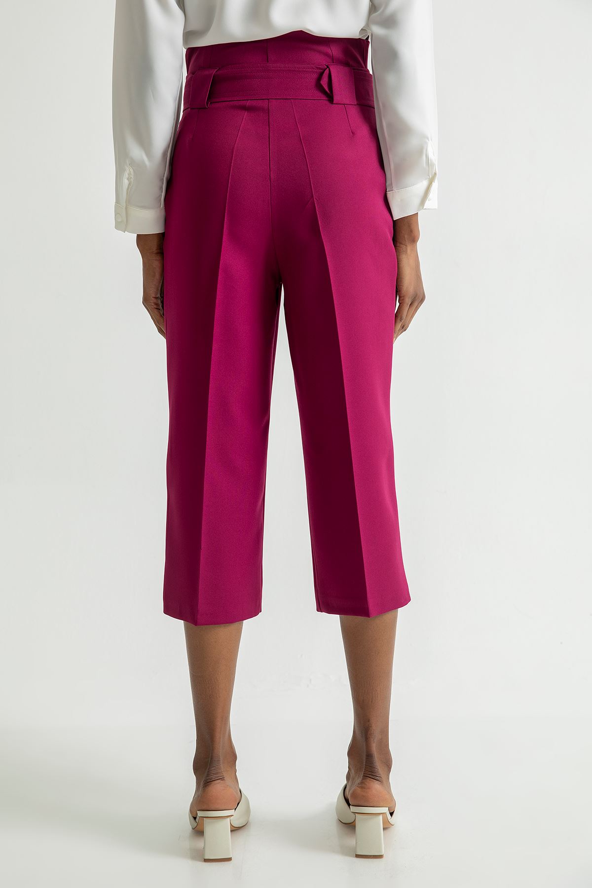 Atlas Fabric 3/4 Short Wide Wide Leg Women'S Trouser - Plum