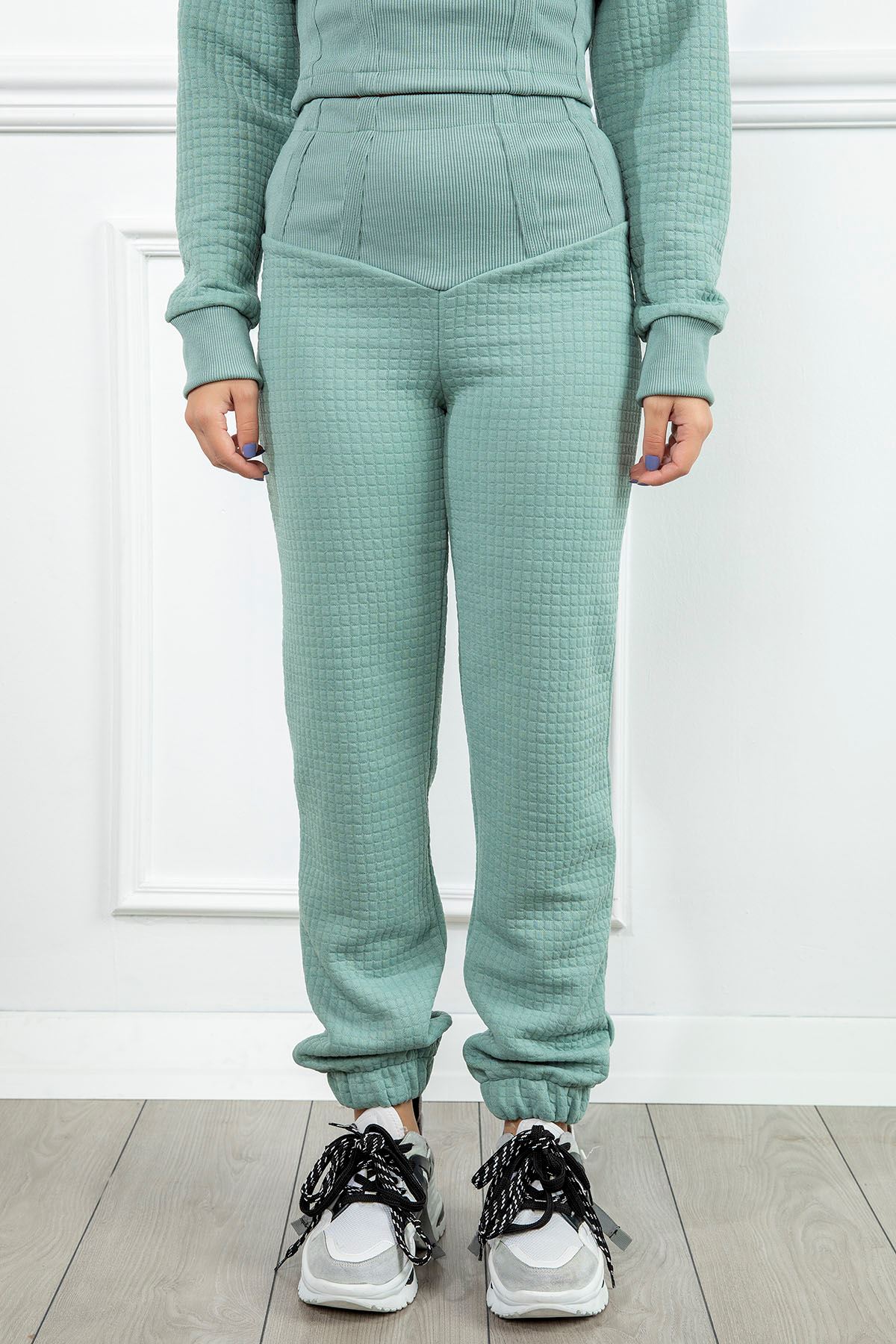 Honeycomb Fabric Long Comfy Fit Bodice Waist Women'S Sweatpant - Mint
