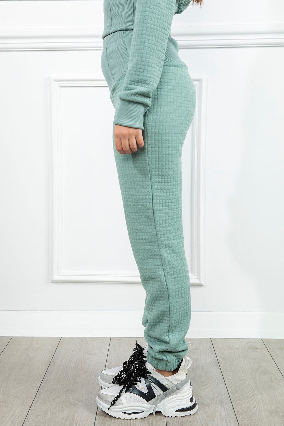 Honeycomb Fabric Long Comfy Fit Bodice Waist Women'S Sweatpant - Mint