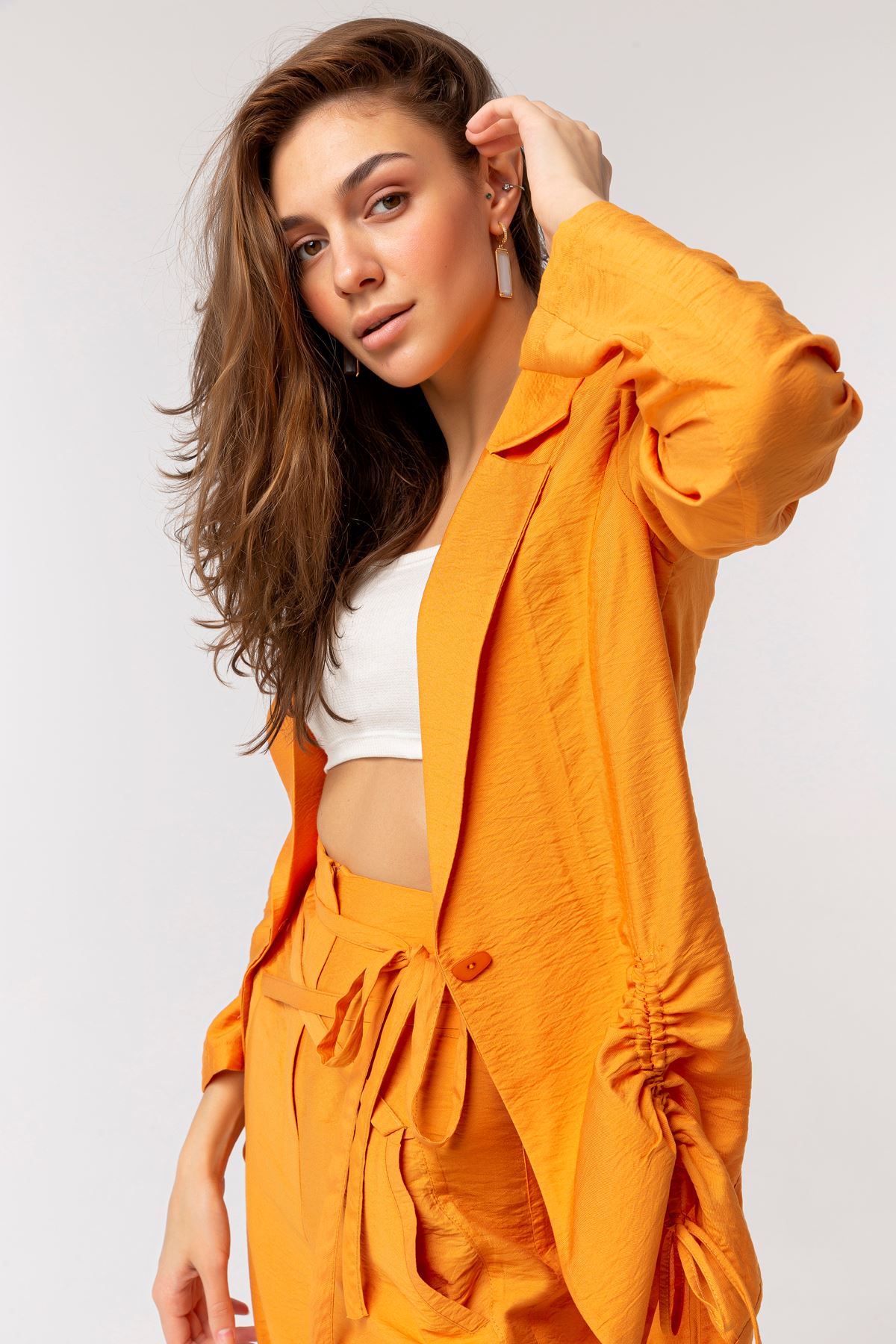 полиэстер ткань ревер воротник женский пиджак - Оранжевый