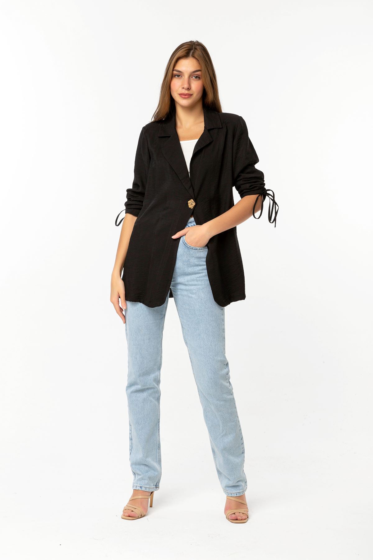 Aerobin Fabric Revere Collar Hip Height Comfy Women Jacket - Black