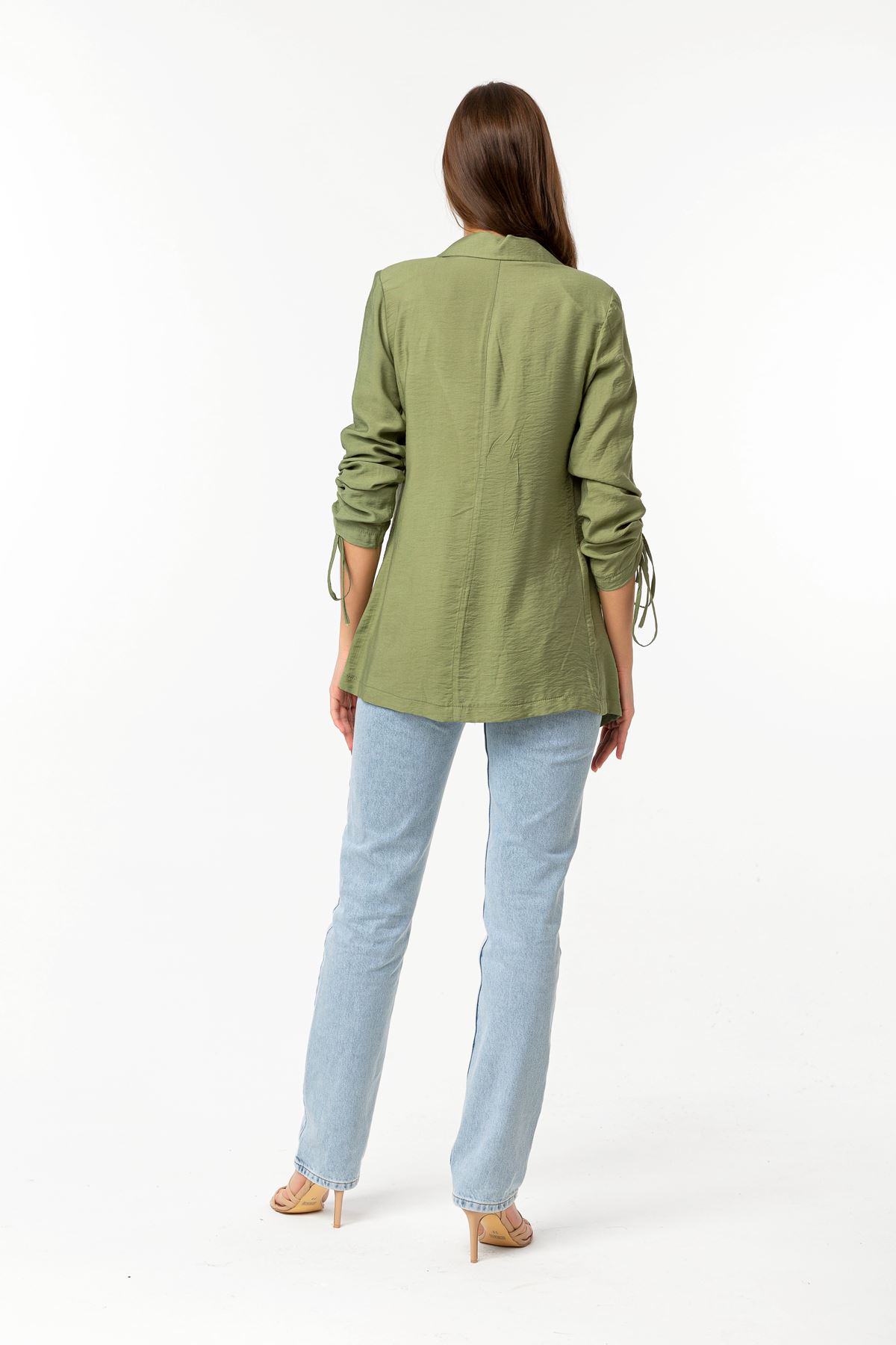 Aerobin Fabric Revere Collar Hip Height Comfy Women Jacket - Khaki 