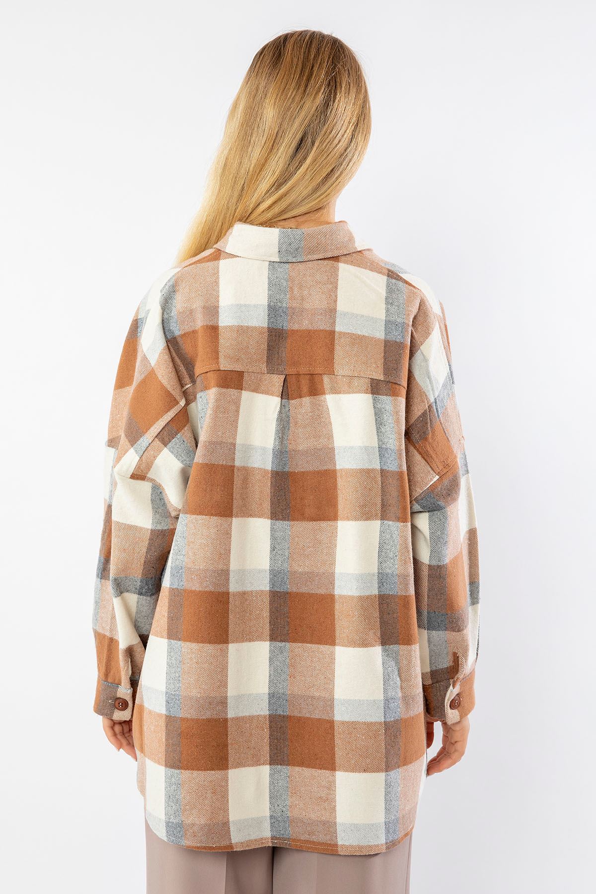 Lumberjack Fabric Long Sleeve Below Hip Oversize Plaid Women'S Shirt - Brick 