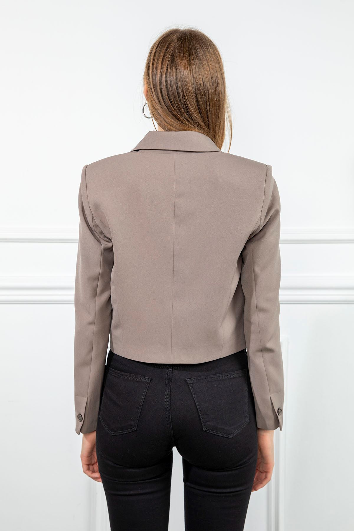 Atlas Fabric Long Sleeve Classical Single Button Women Jacket - Chanterelle Color