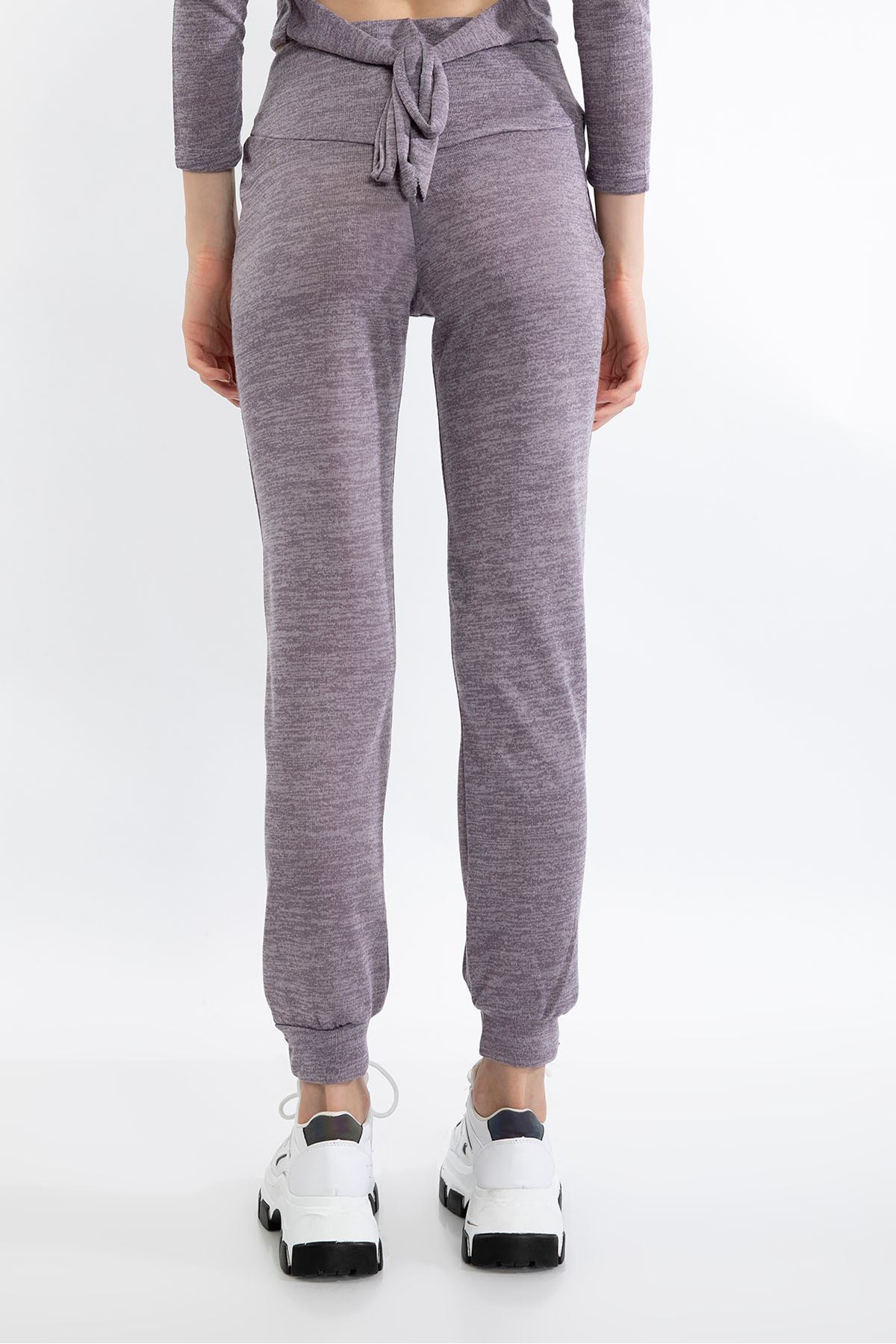 Melange Fabric Long Comfy Fit Gray Women'S Trouser - Light Pink