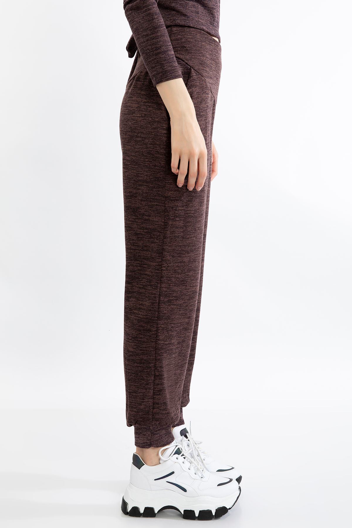 Melange Fabric Long Comfy Fit Gray Women'S Trouser - Brick 