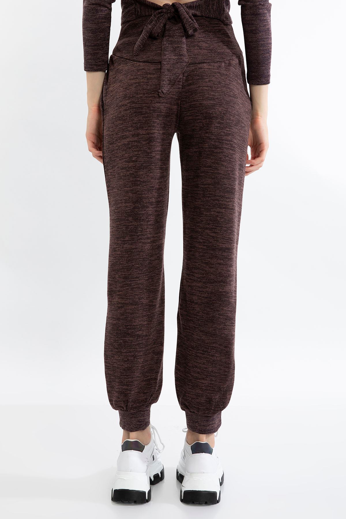Melange Fabric Long Comfy Fit Gray Women'S Trouser - Brick 