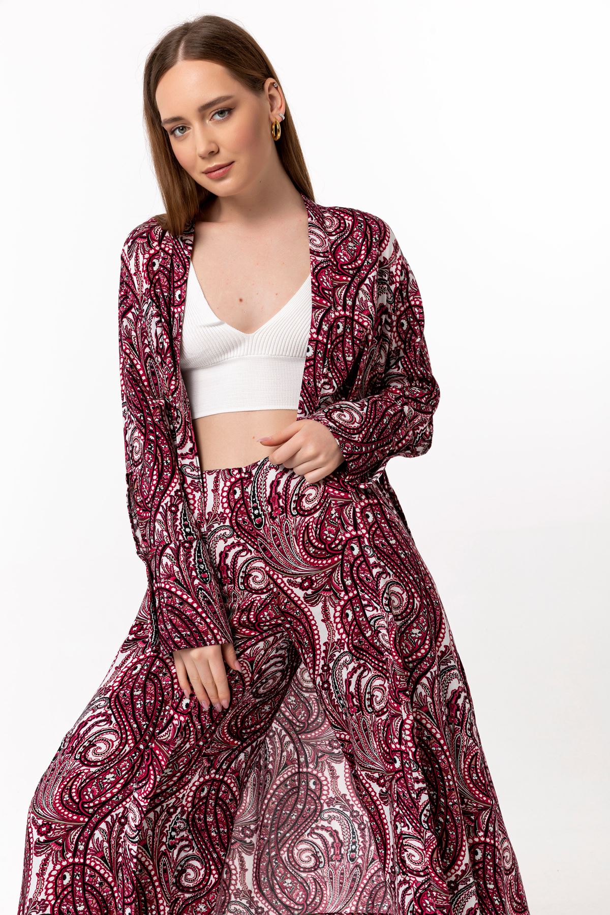 Viscose Fabric Long Wide Ethnic Print Women'S Trouser - Pink