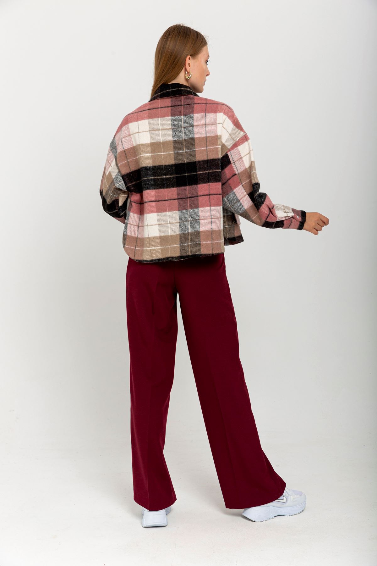 атласный ткань длинный широкий Palazzoженские брюки - Бордовый