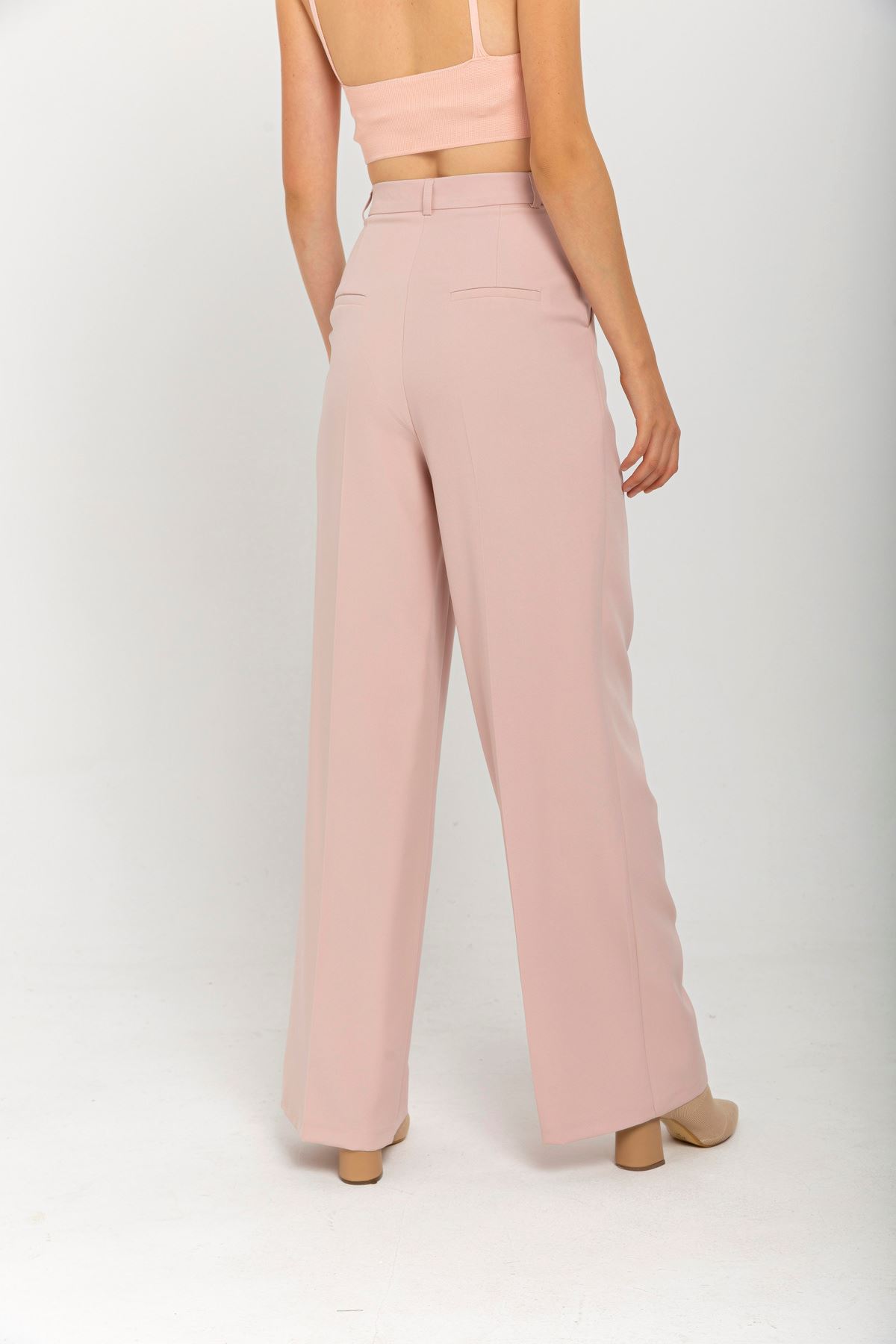 атласный ткань длинный широкий Palazzoженские брюки - Светло розовый