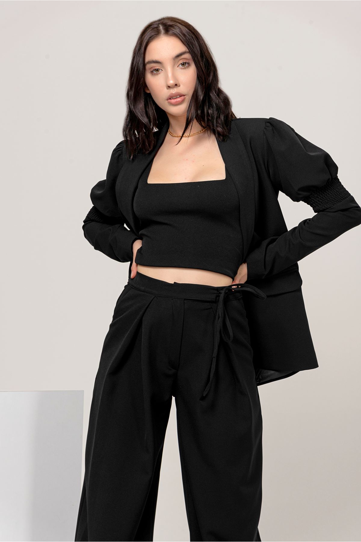 Licra Fabric Long Sleeve Revere Collar Hip Height Classical Women Jacket - Black