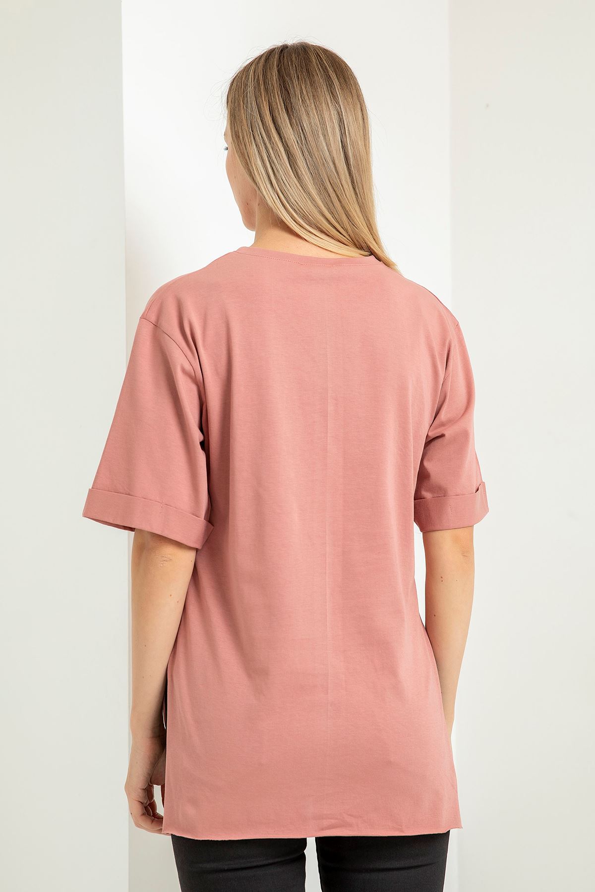 Short Sleeve Bicycle Collar Below Hip Comfy Female Silhouetteженская футболка - Rose 