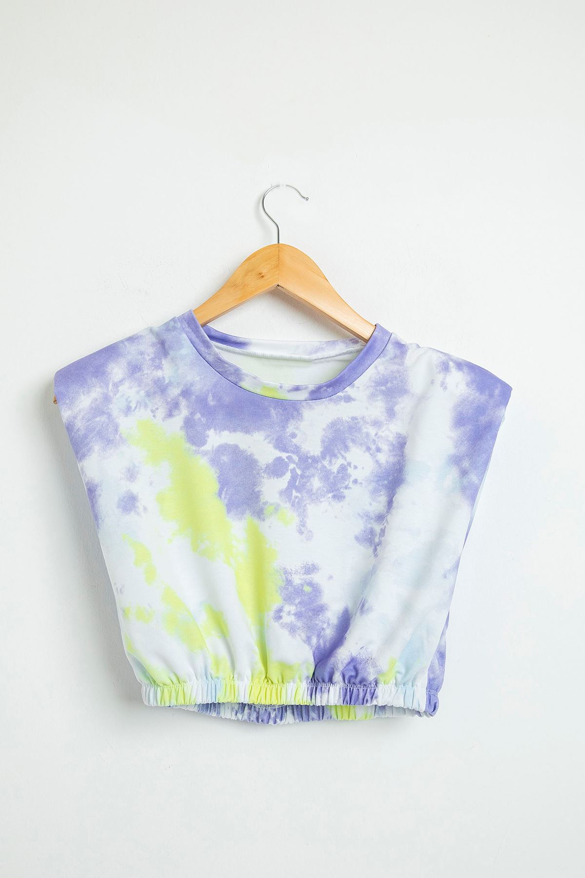 Double Knit Fabric Sleeveless Bicycle Tie-Dye Pattern Padded Women Crop - Lilac