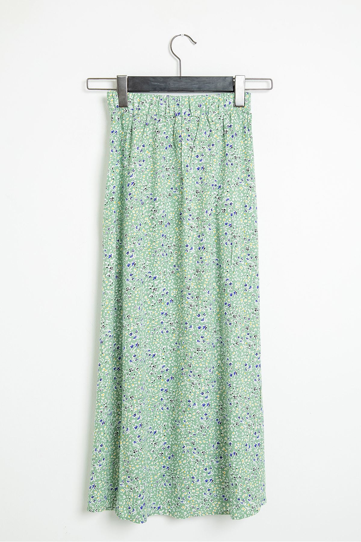 Viscose Fabric Midi Straight Crispy Floral Print Slit Women'S Skirt - Mint