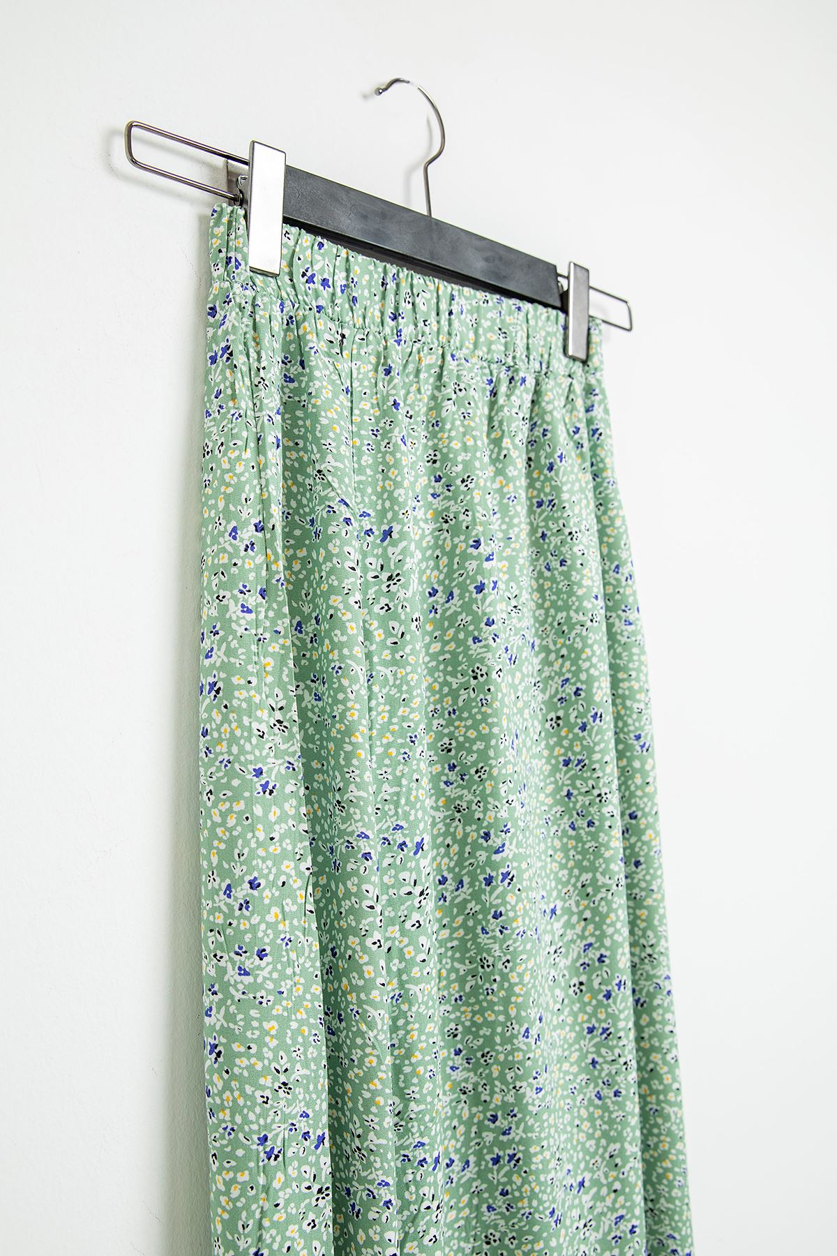 Viscose Fabric Midi Straight Crispy Floral Print Slit Women'S Skirt - Mint