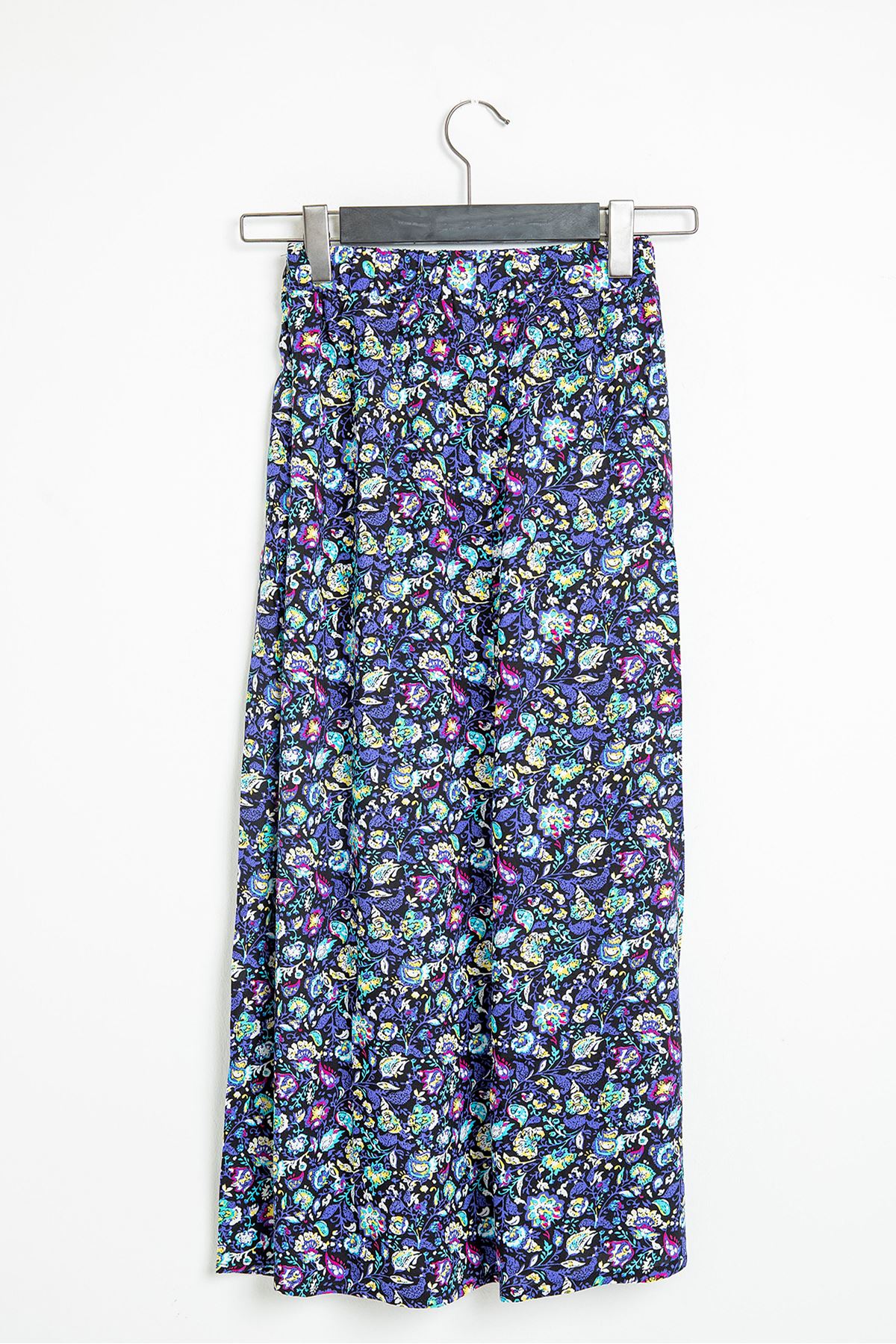 Below Knee Straight Crispy Floral Print Slit Women'S Skirt - Purple