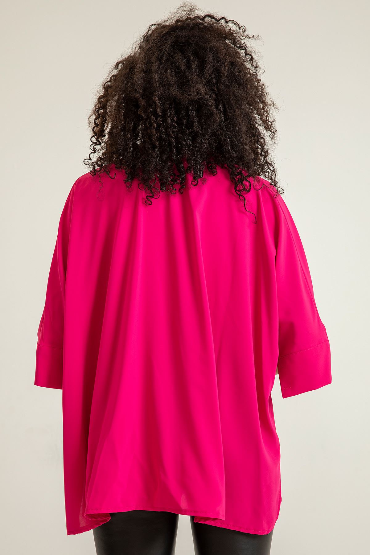 джессика ткань длинный рукав оверсайз женская рубашка - фуксия