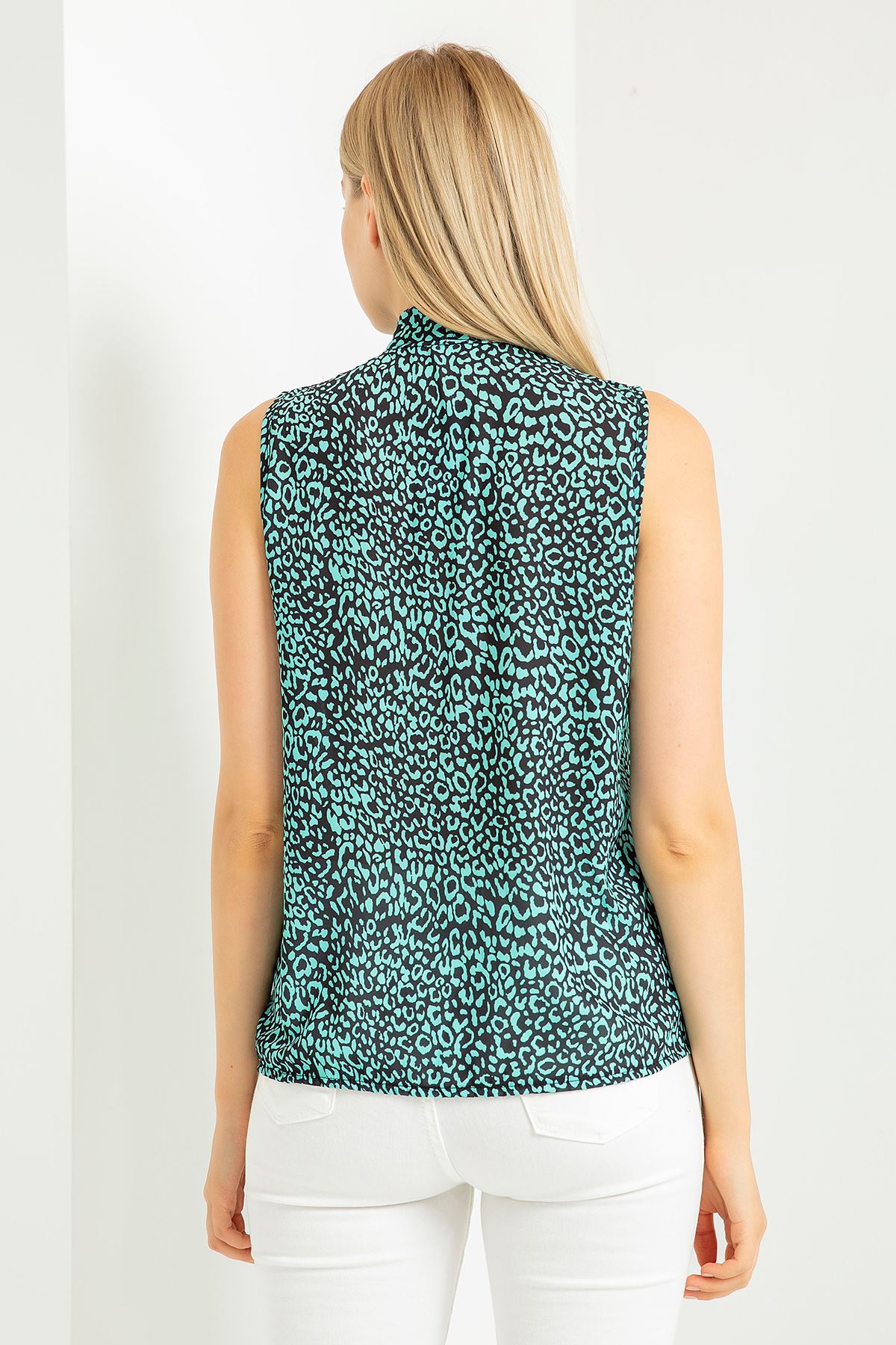 джессика ткань бант на завязках леопардовая женская блузка - Ментоловый
