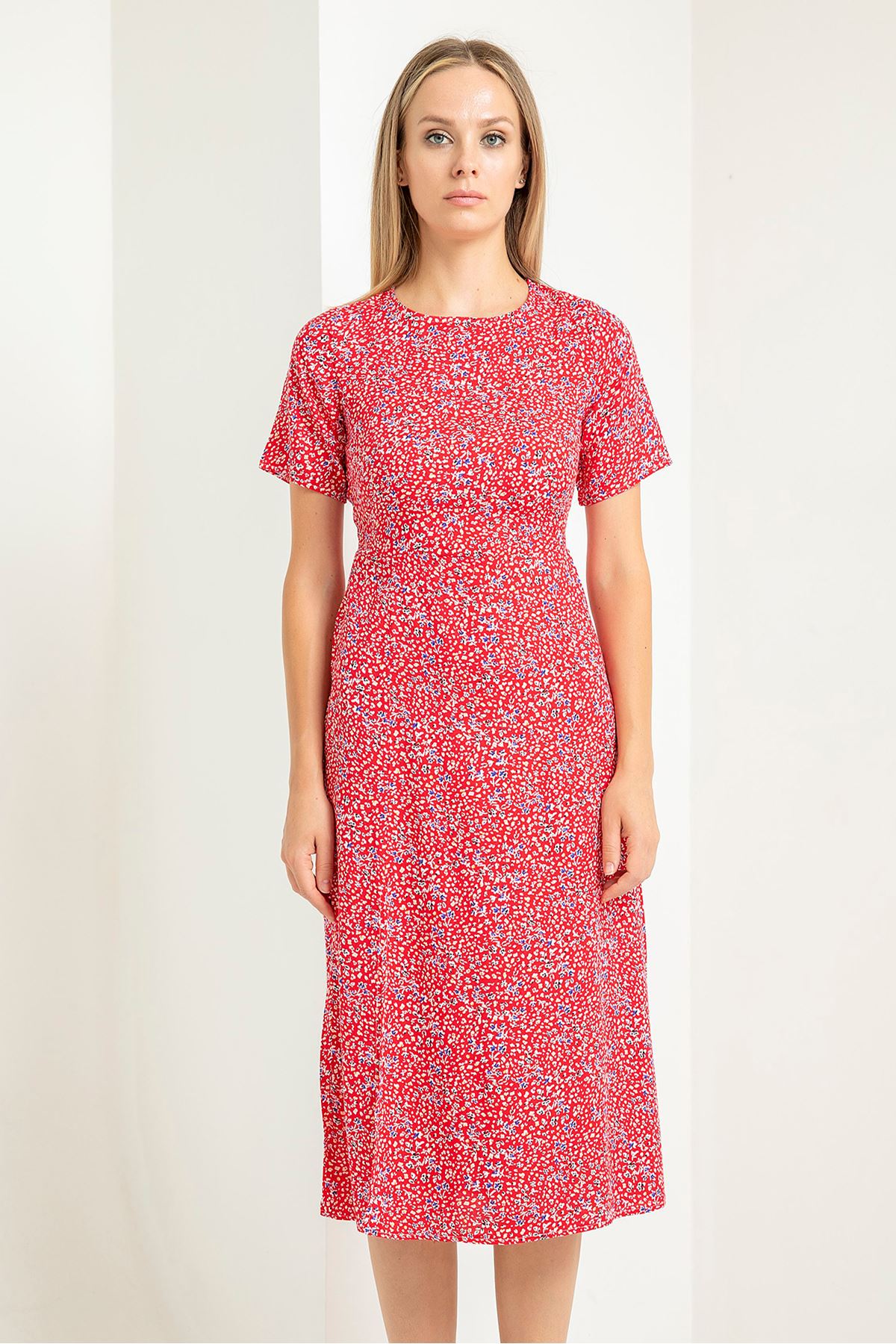 вискоза ткань цветочный принтженское платье с разрезом - Kрасный