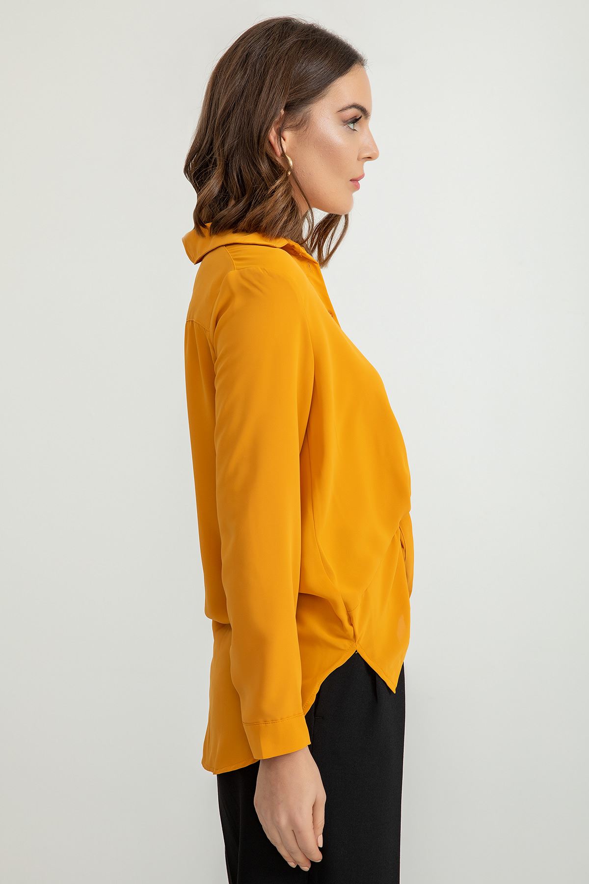 Jesica Fabric Long Sleeve Classical Button Front Women'S Shirt - Mustard