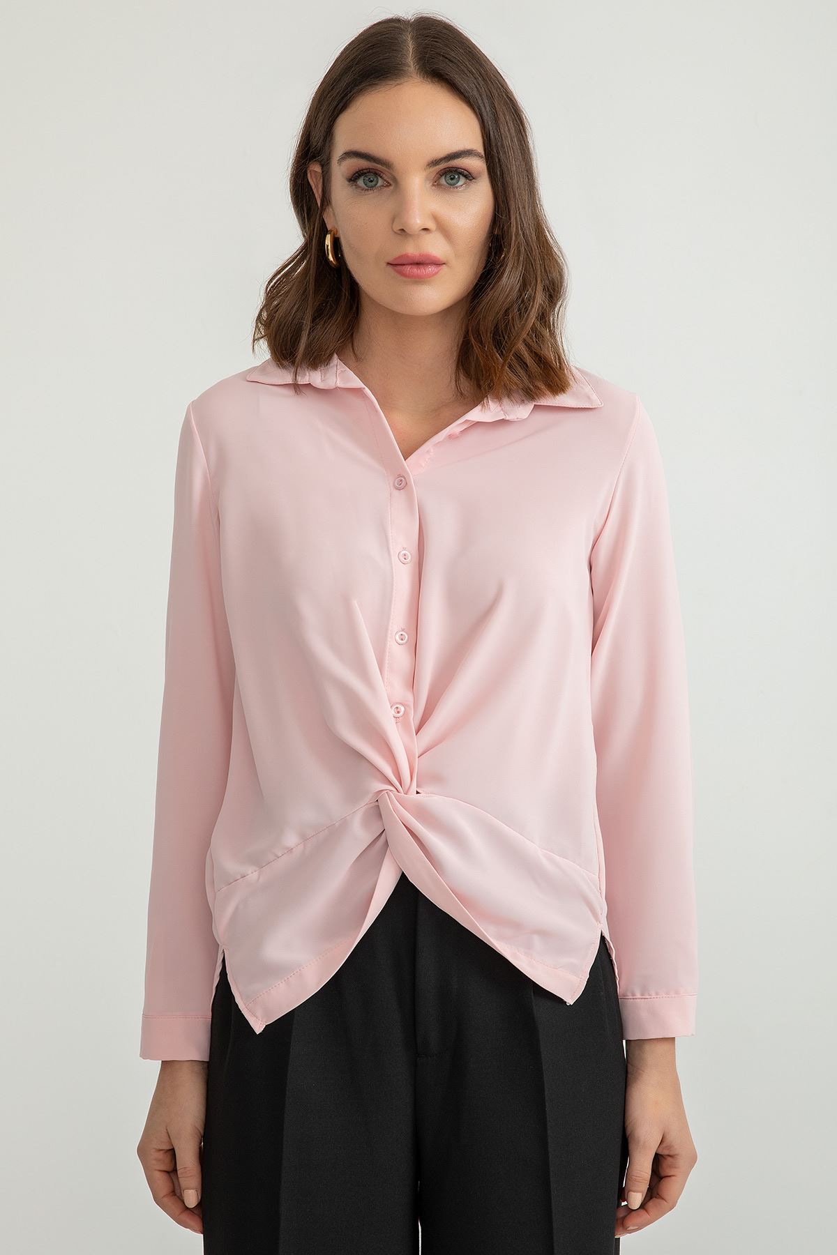 Jesica Fabric Long Sleeve Classical Button Front Women'S Shirt - Light Pink