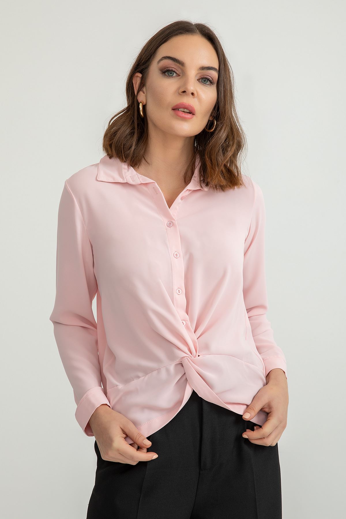 джессика ткань Женская рубашка на пуговицах спереди - Светло розовый