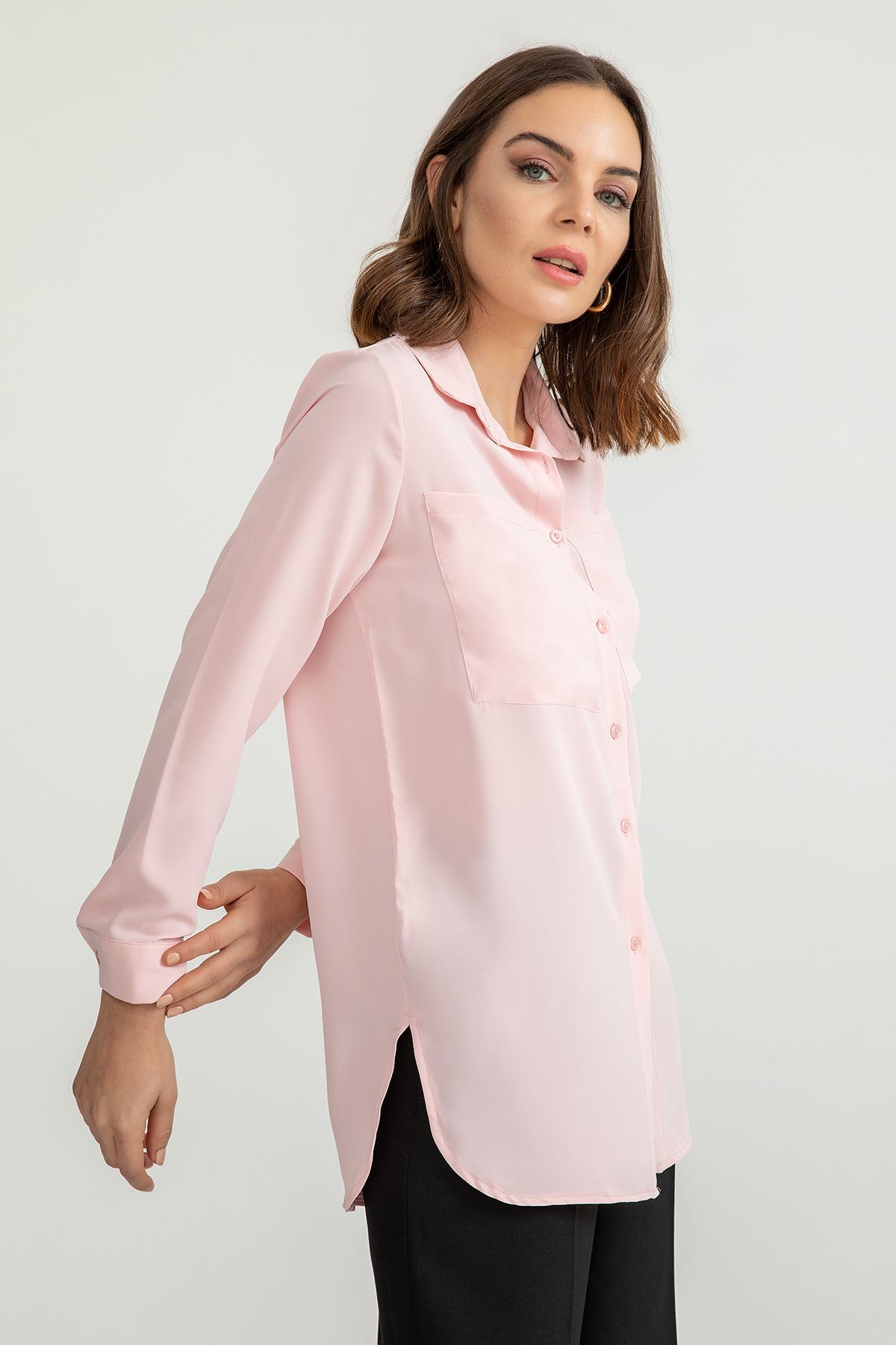 джессика ткань длинный рукав С НАКЛАДНЫМИ КАРМАНАМИ Женская рубашка - Светло розовый