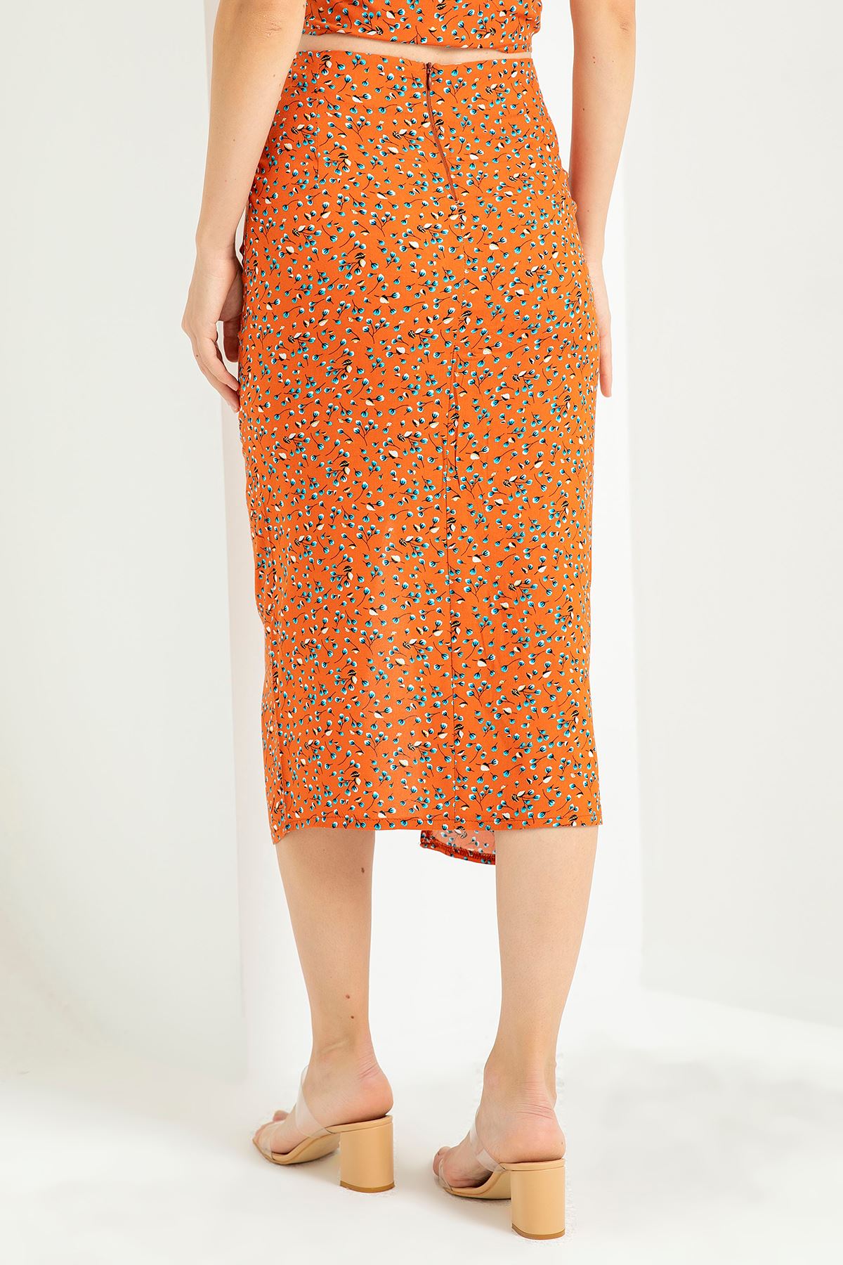цветочный принтниже колен прямая женская юбка - Оранжевый