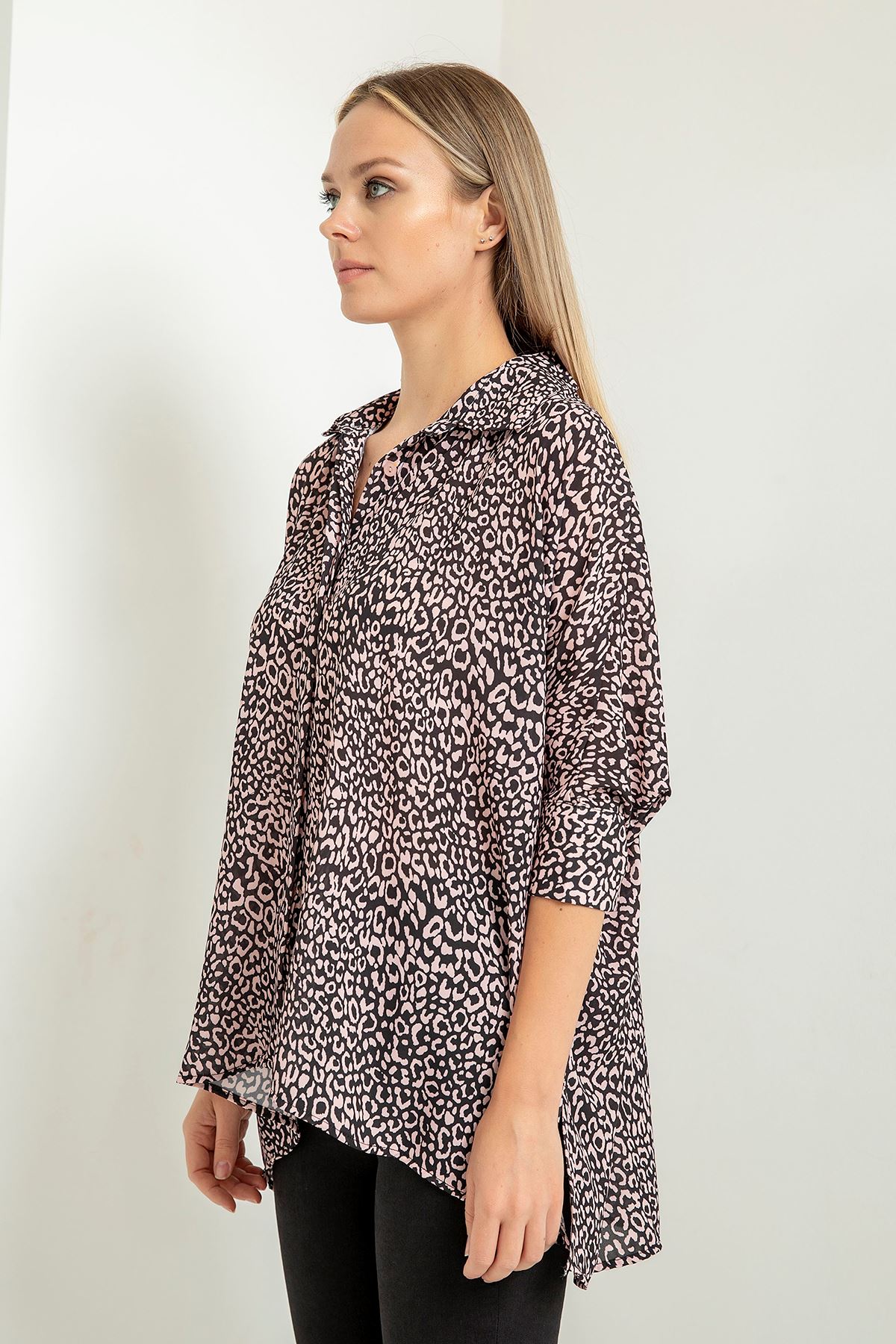 джессика ткань оверсайз леопардовая женская рубашка - Светло розовый