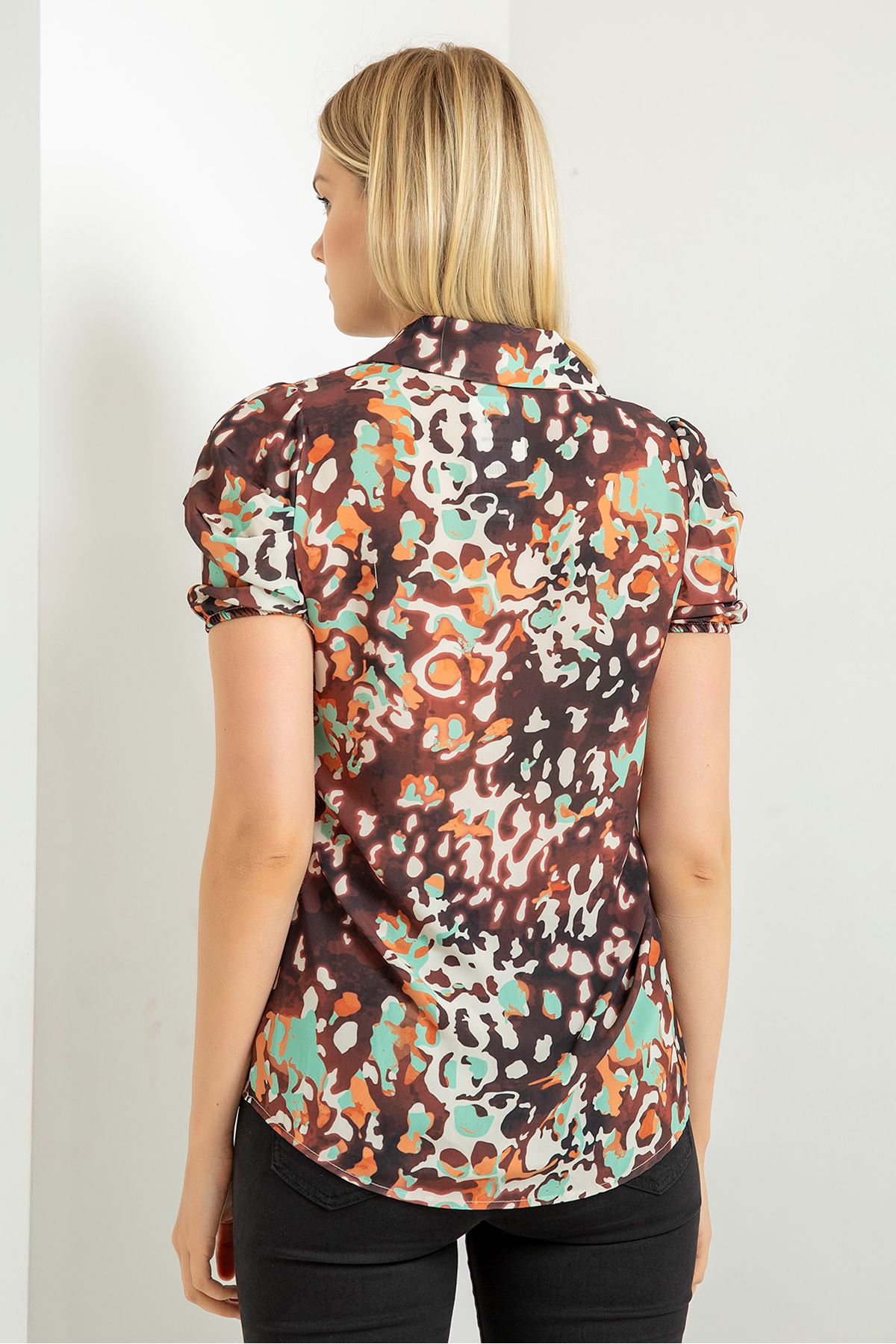 Jesica Fabric Short Sleeve Hip Height Leopard Print Women'S Shirt - Mint