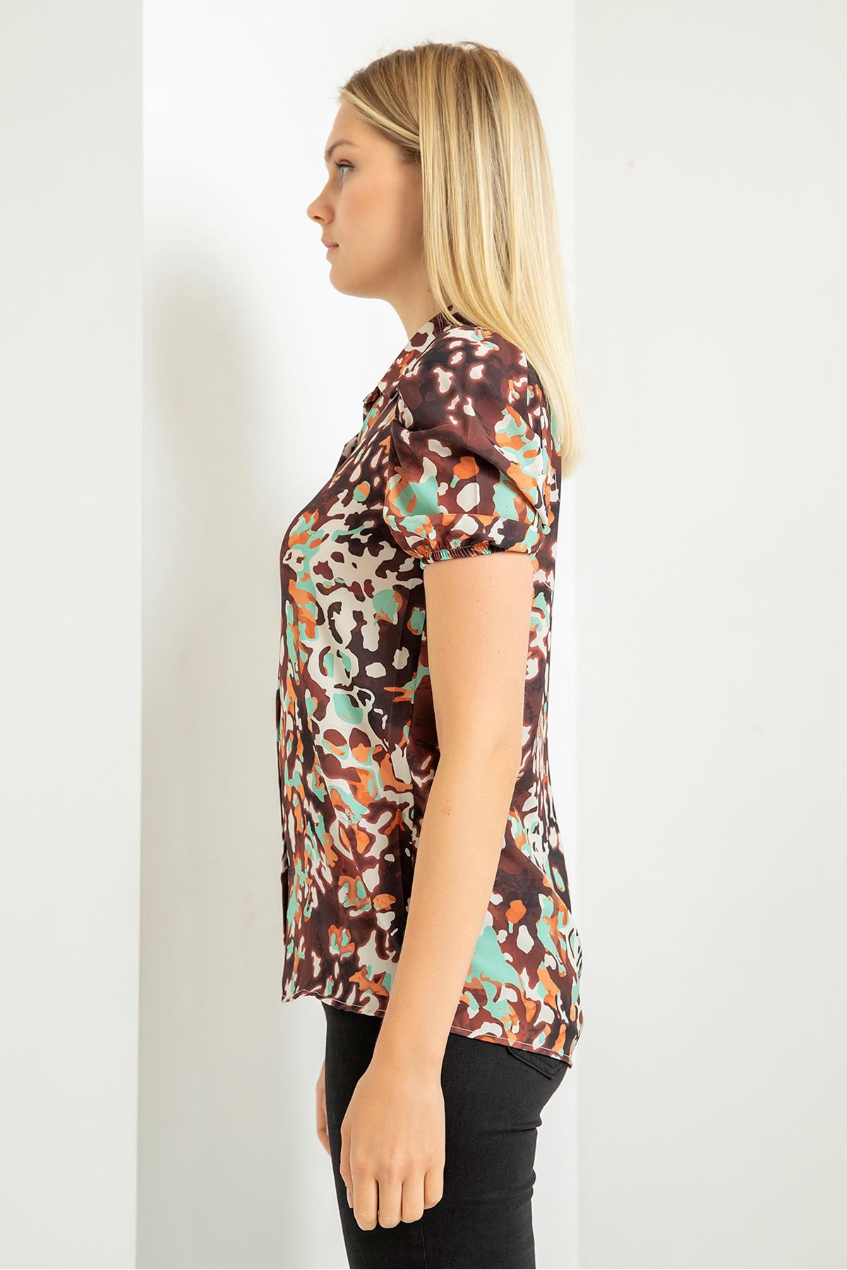 Jesica Fabric Short Sleeve Hip Height Leopard Print Women'S Shirt - Mint