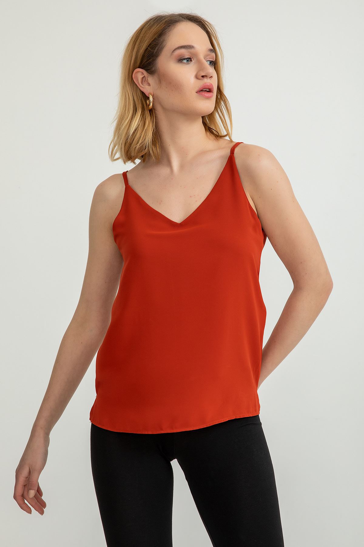 джессика ткань на бретельках V-образный вырез Женская блузка - Оранжевый
