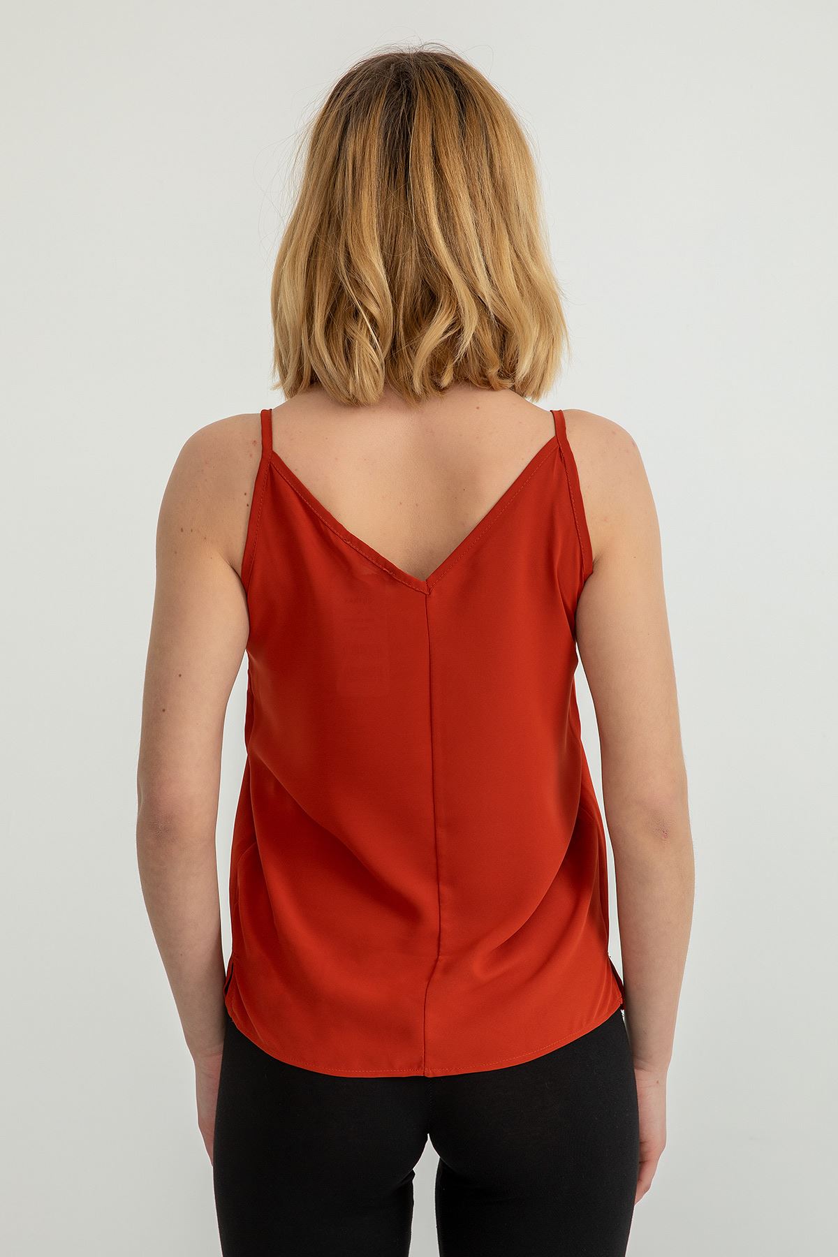 джессика ткань на бретельках V-образный вырез Женская блузка - Оранжевый