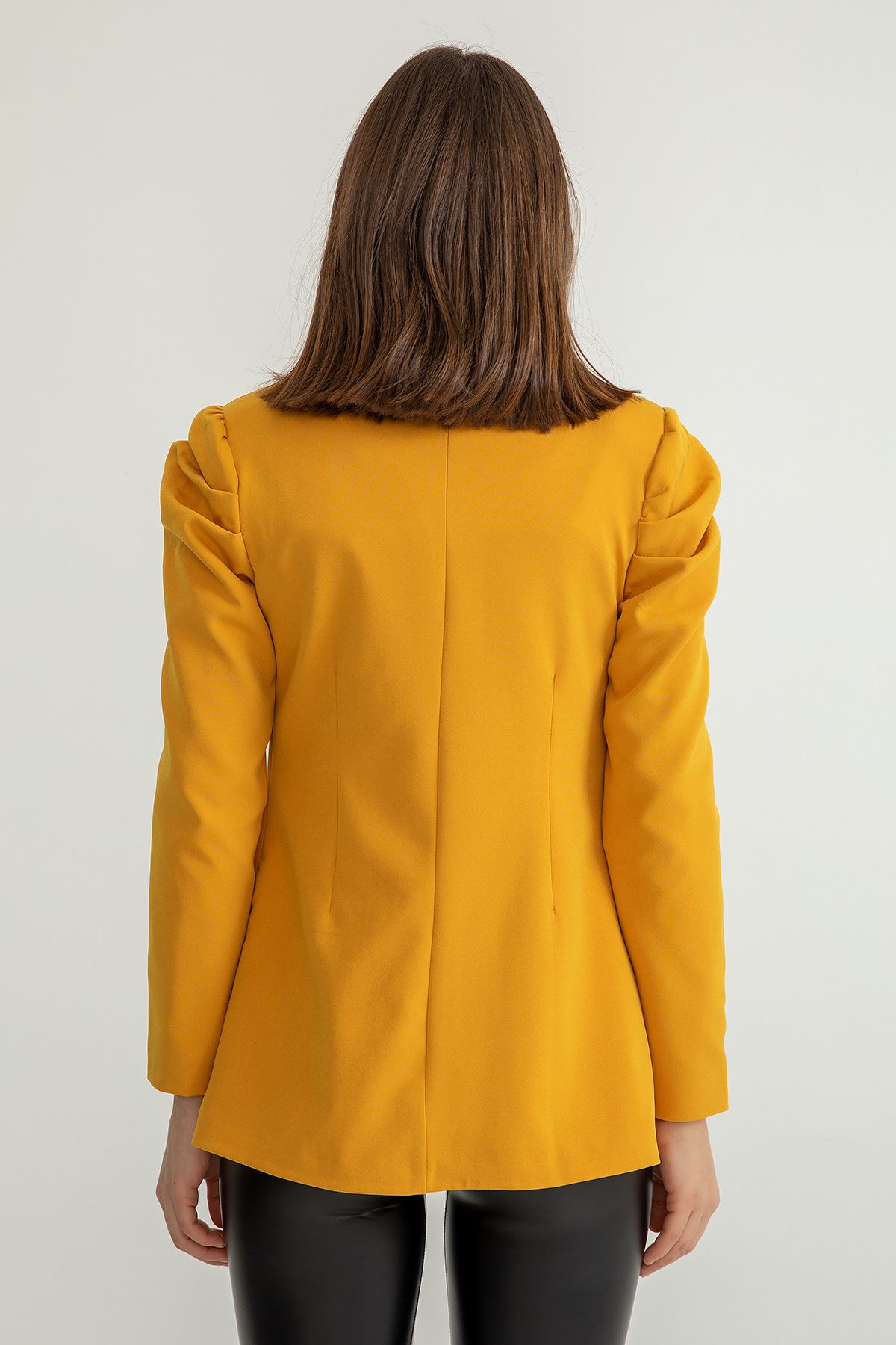 атласный ткань шалевый воротник длинный рукав Женский пиджак - Коричневый
