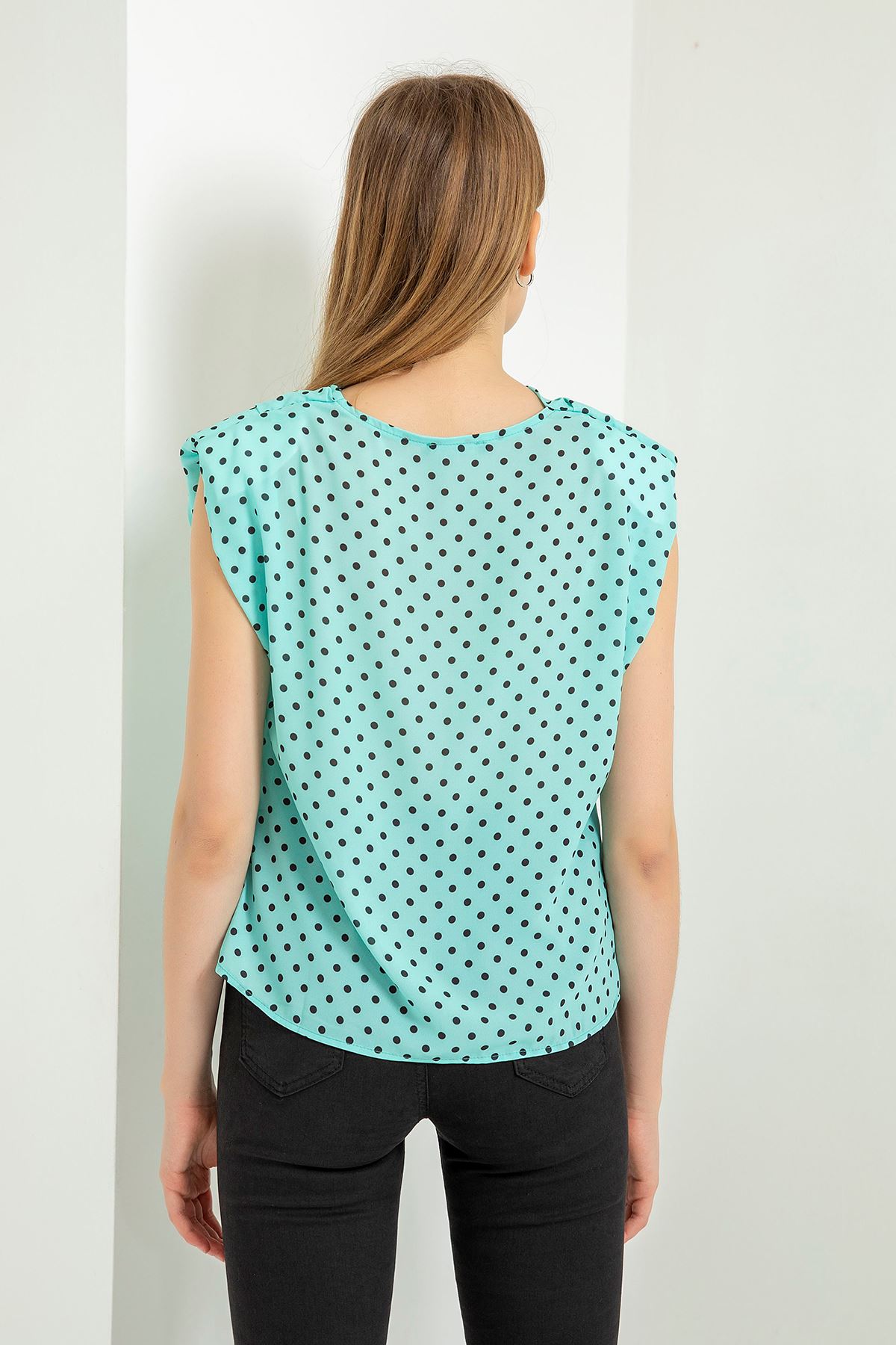 Jessica Blouse Sleeveless With Shoulder Pads Dotted Print Blouse - Mint