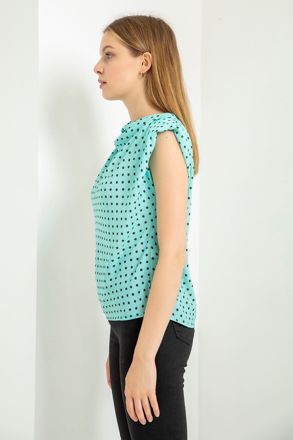 Jessica Blouse Sleeveless With Shoulder Pads Dotted Print Blouse - Mint