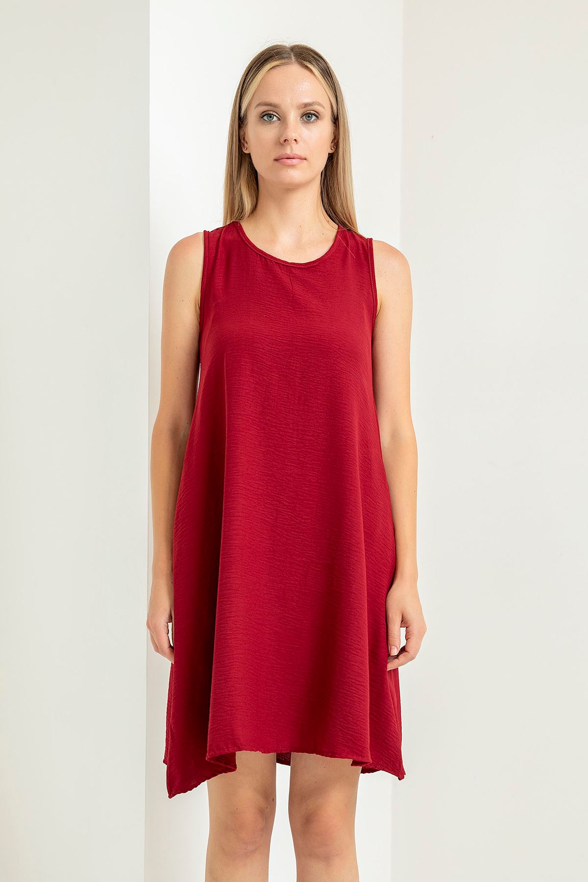 Аэробин Тканьс с круглым вырезом широкое женское платье - Бордовый