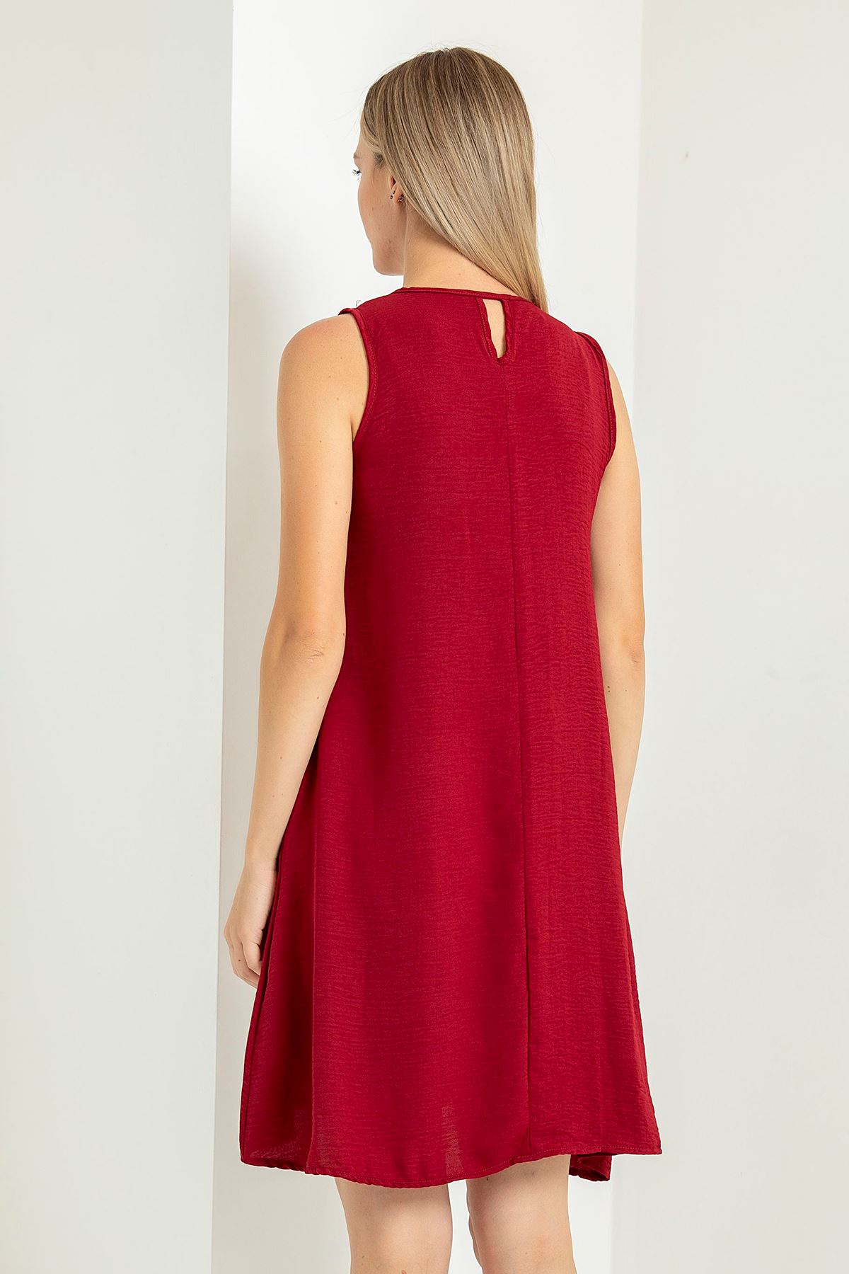 Аэробин Тканьс с круглым вырезом широкое женское платье - Бордовый