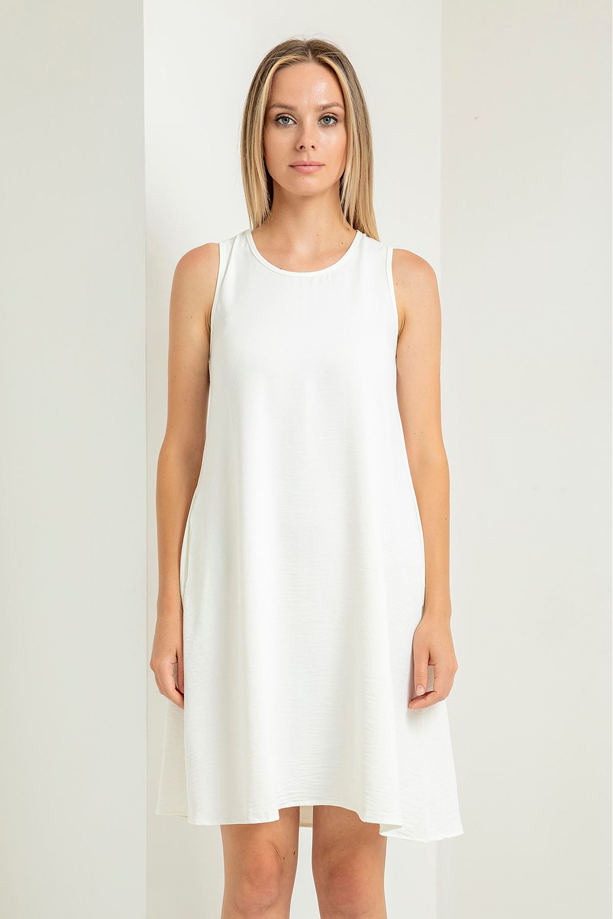 Аэробин Тканьс с круглым вырезом широкое женское платье - Молочный