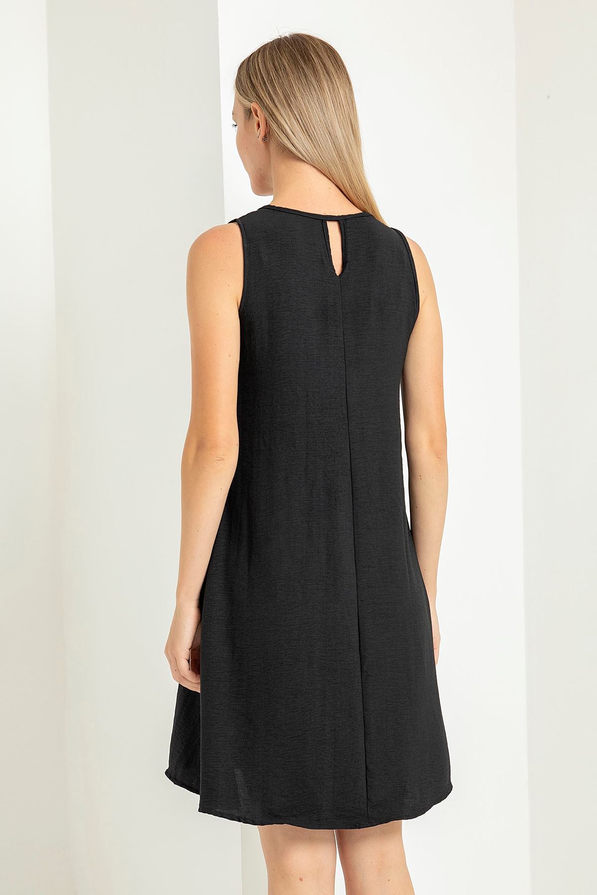 Аэробин Тканьс с круглым вырезом широкое женское платье - Чёрный