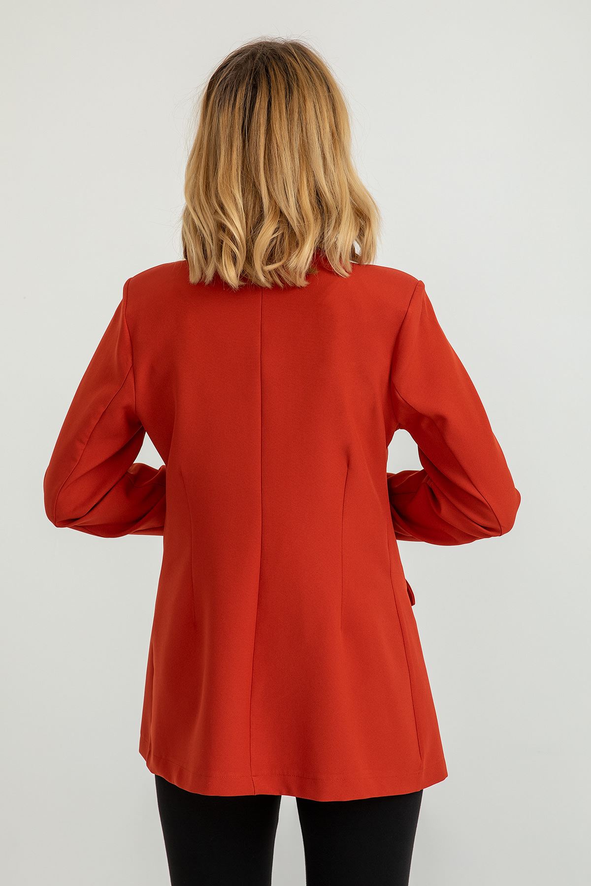 полиэстер ткань длинный рукав шалевый воротник женский пиджак - Оранжевый