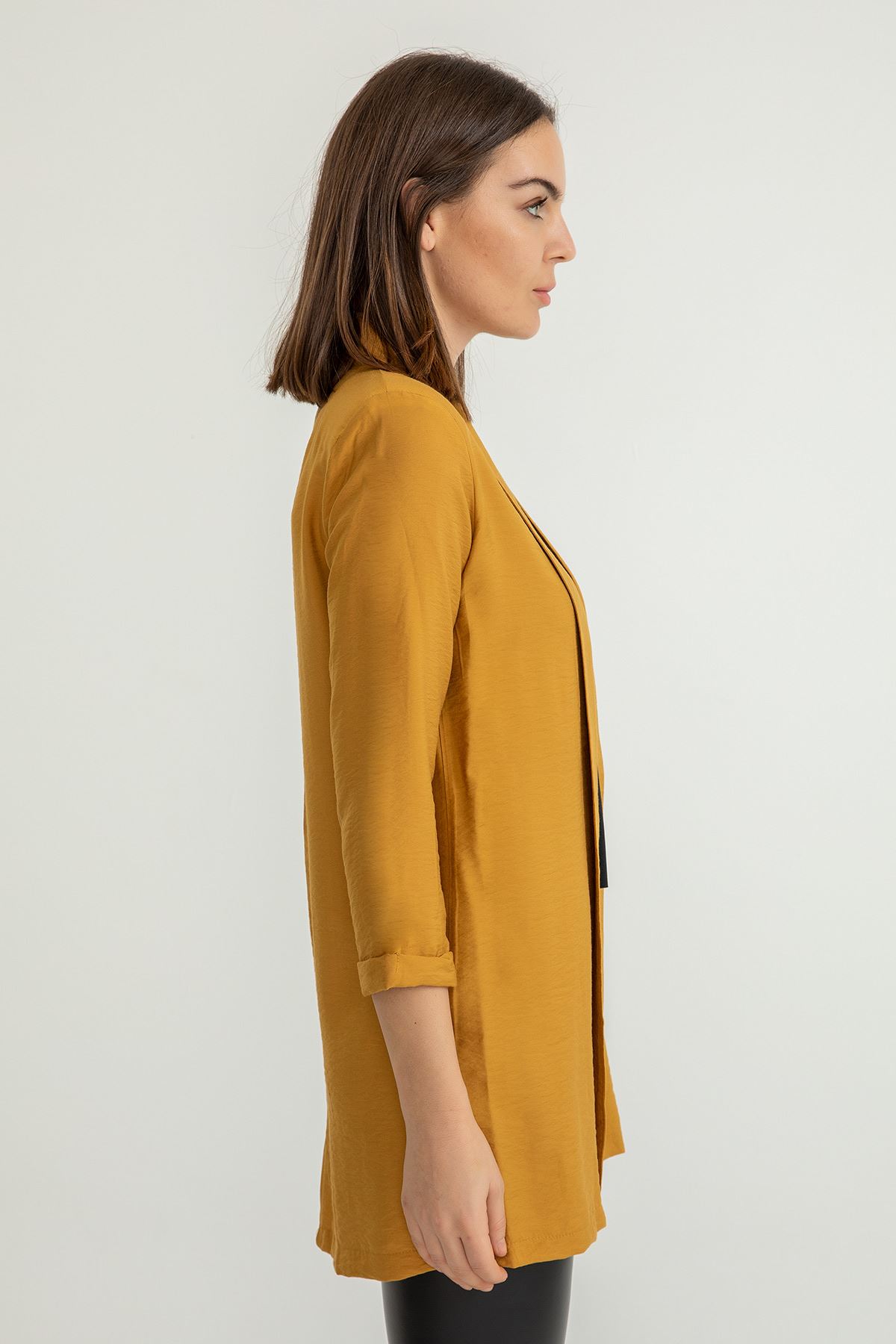 Аэробин Ткань длинный рукав шалевый воротник женский пиджак - Коричневый