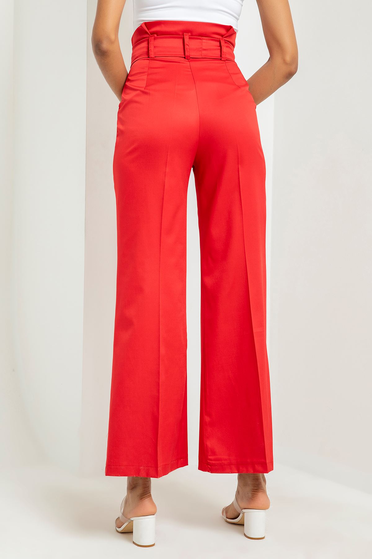 Aerobin Fabric Short Sleeve Ruffled Collar Comfy Fit Women Dress - Red