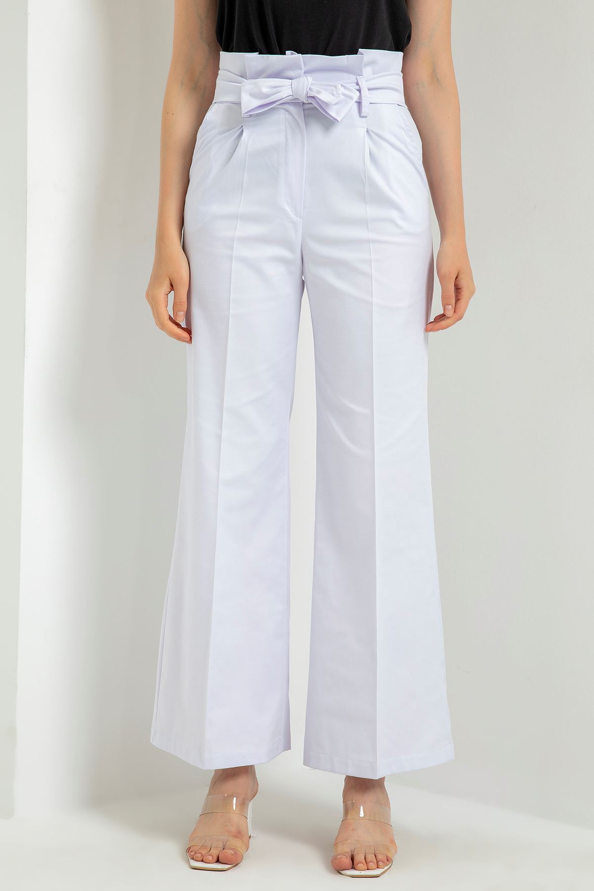 Aerobin Fabric Short Sleeve Ruffled Collar Comfy Fit Women Dress - White