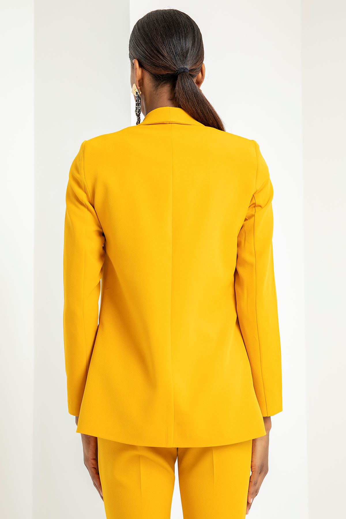 атласный ткань длинный рукав шалевый воротник женский пиджак - Коричневый
